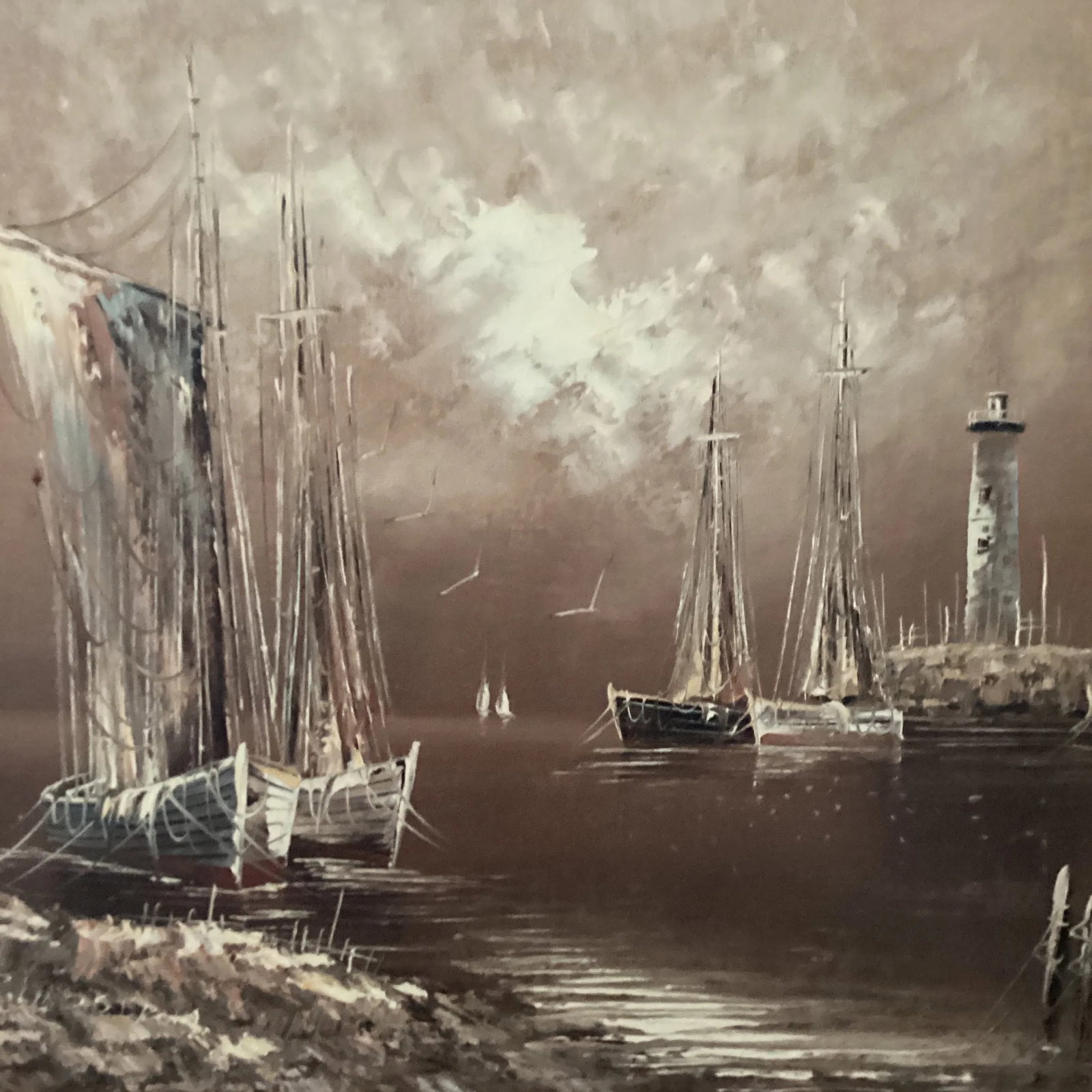 Vintage Oil Panting on Canvas by R . Lindstorm Nautical Seascape Framed - 4