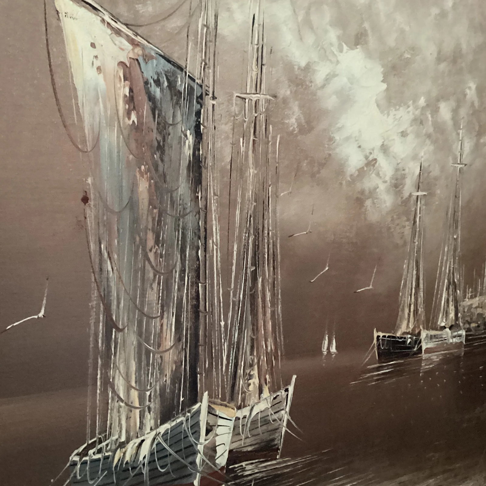 Vintage Oil Panting on Canvas by R . Lindstorm Nautical Seascape Framed - 5