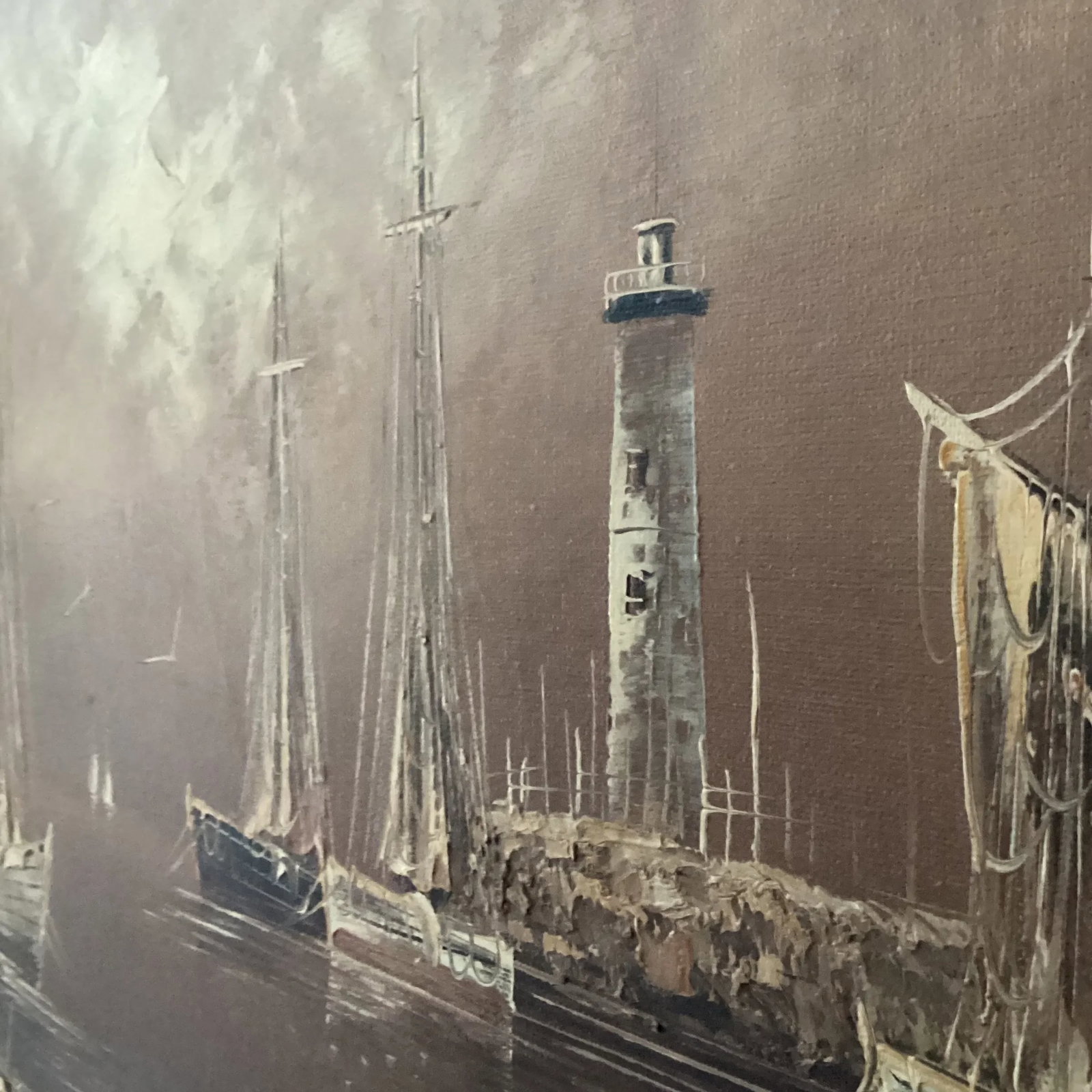 Vintage Oil Panting on Canvas by R . Lindstorm Nautical Seascape Framed - 6