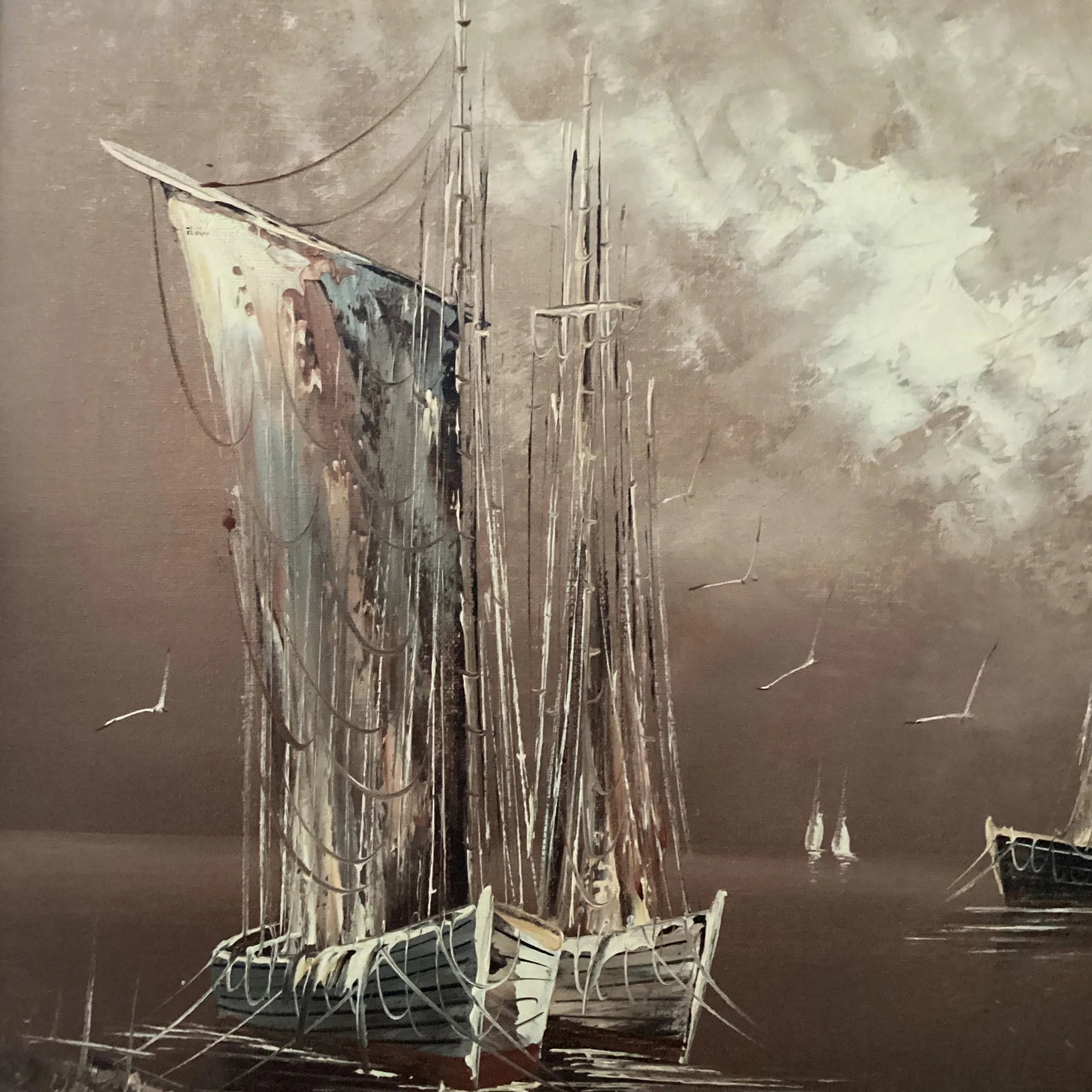 Vintage Oil Panting on Canvas by R . Lindstorm Nautical Seascape Framed - 7