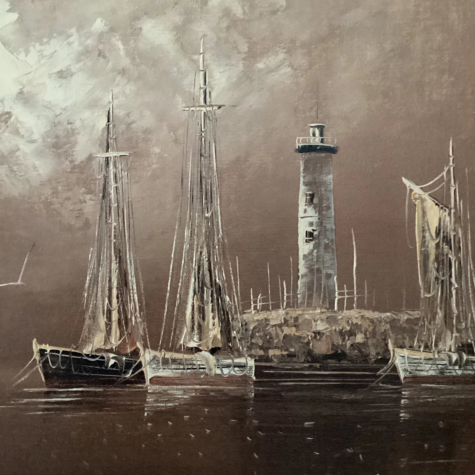 Vintage Oil Panting on Canvas by R . Lindstorm Nautical Seascape Framed - 8