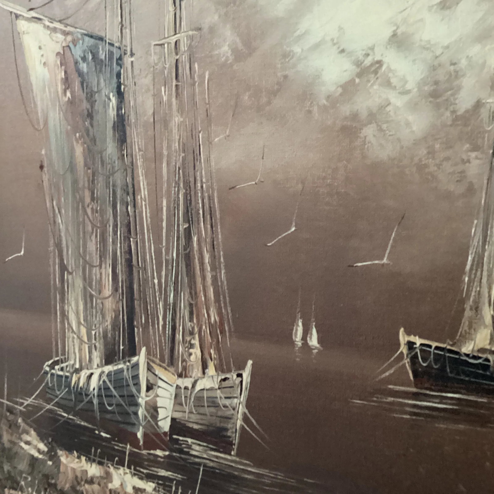 Vintage Oil Panting on Canvas by R . Lindstorm Nautical Seascape Framed - 9