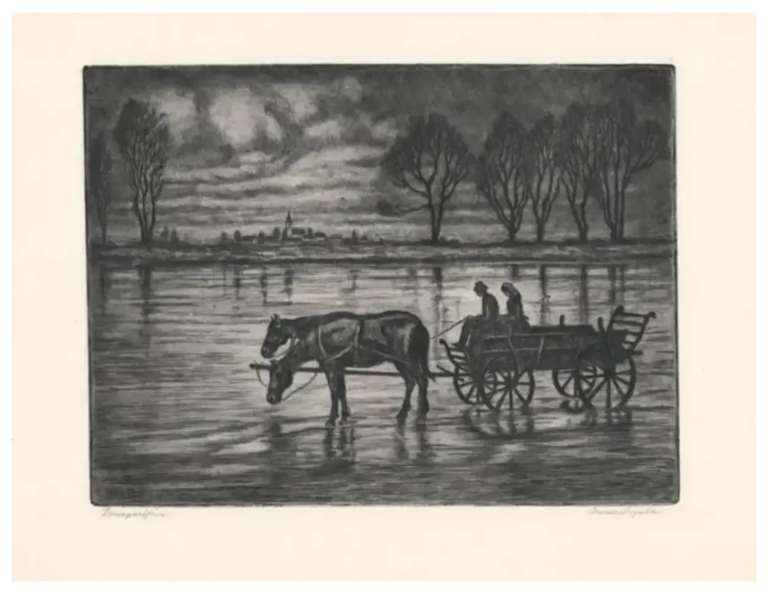 1920s Conrad Gyula Landscape With Horse and Cart Etching - 4