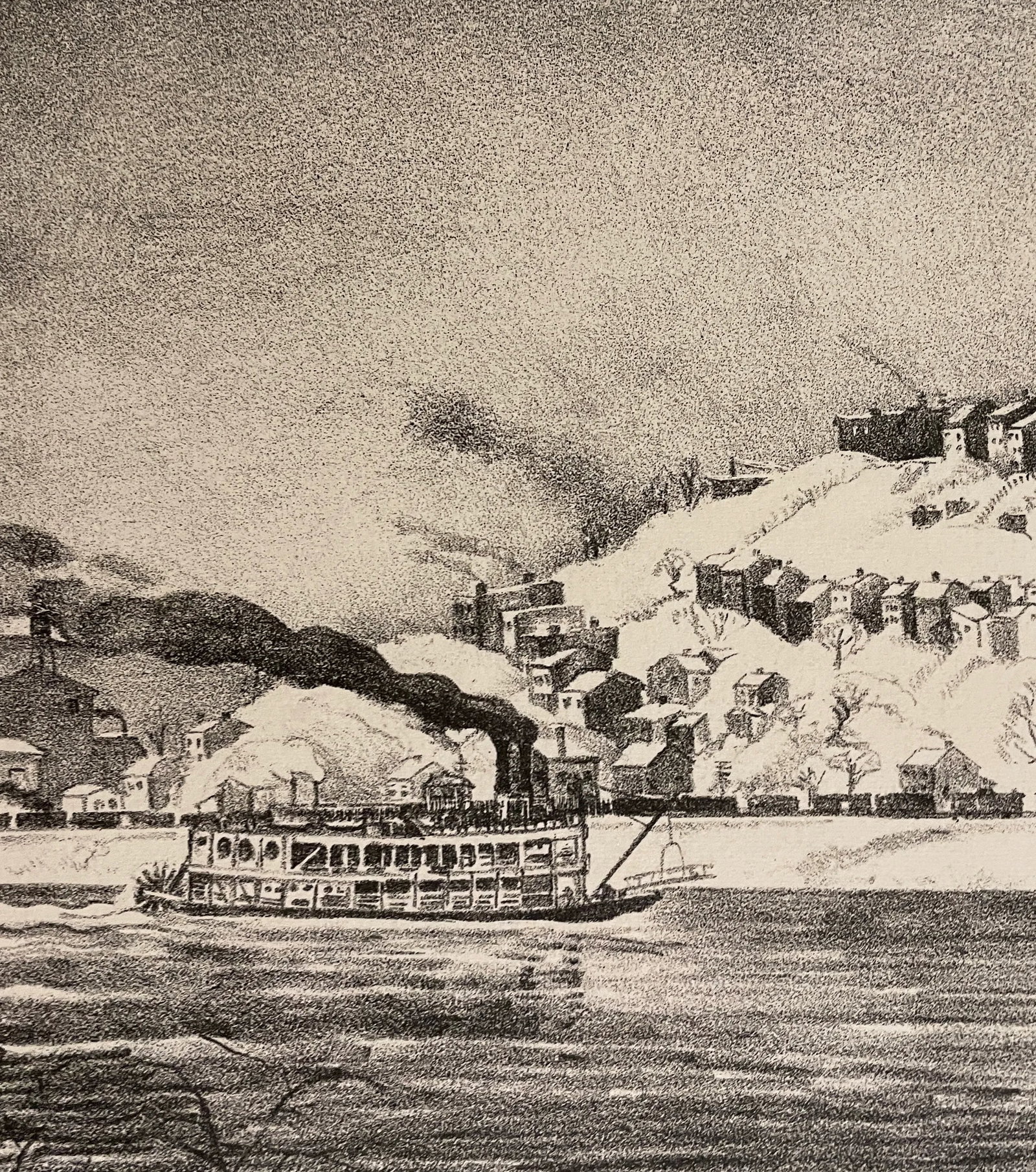 1938 Kenneth Ozier Ohio River Cincinnati Lithograph - 2