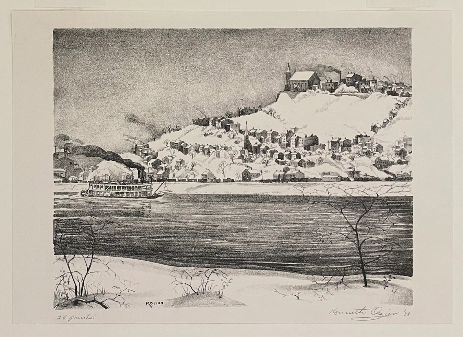 1938 Kenneth Ozier Ohio River Cincinnati Lithograph - 6