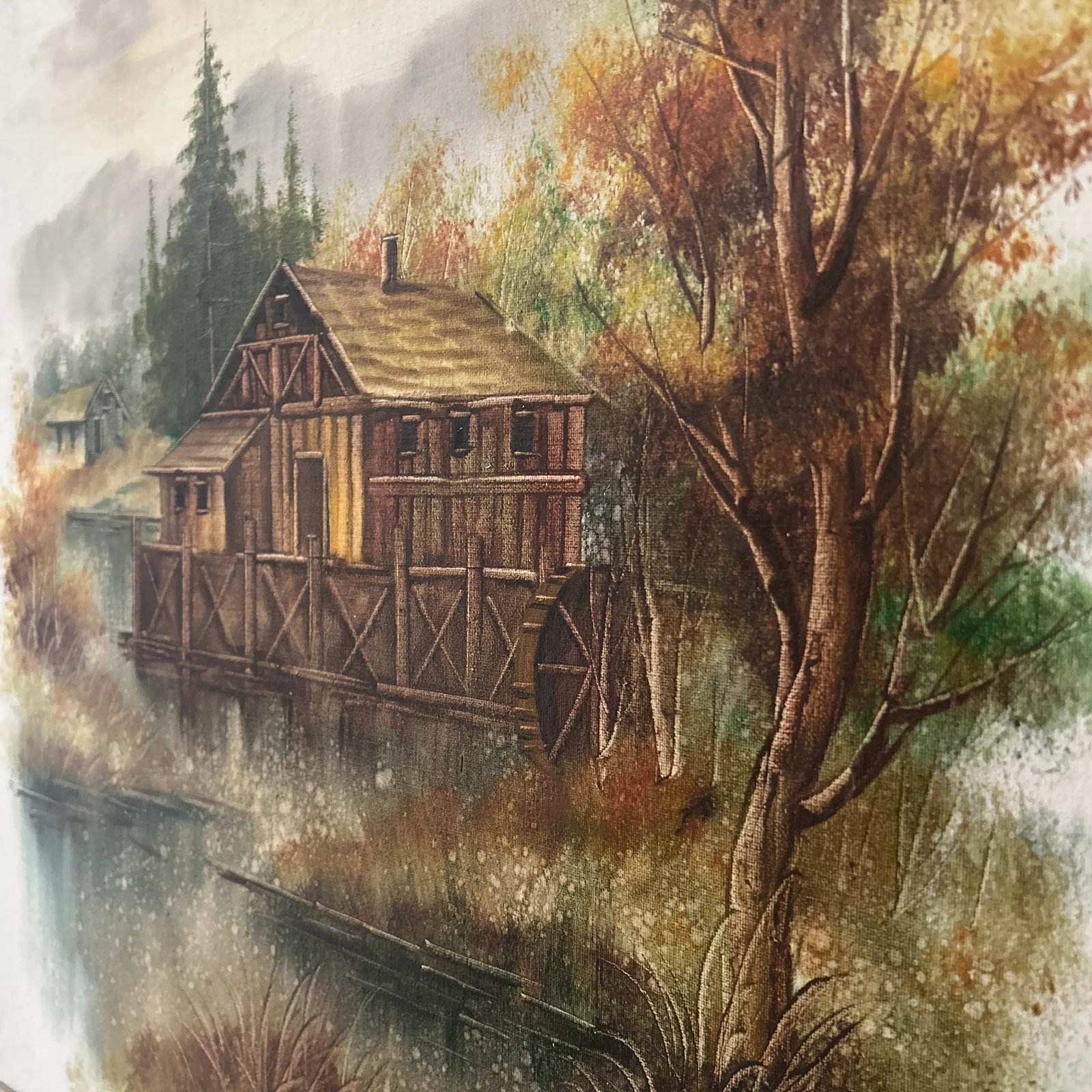 Mid 20th Century Rustic Wooden Cabin on the Lake Framed Oil Painting on Canvas by W. Zeller - 6