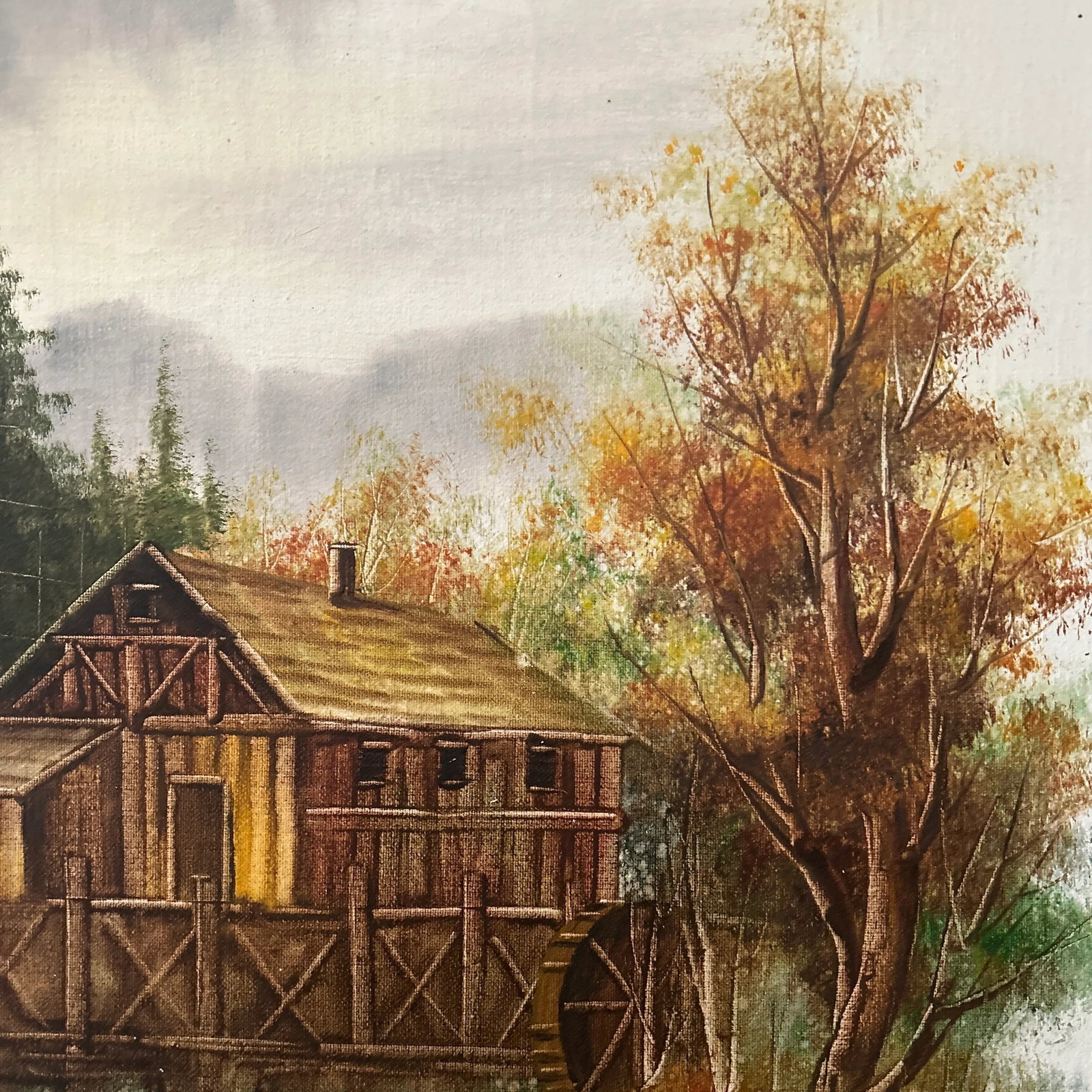 Mid 20th Century Rustic Wooden Cabin on the Lake Framed Oil Painting on Canvas by W. Zeller - 8