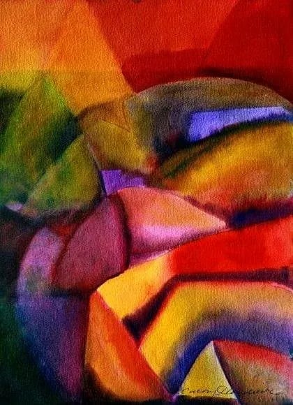 Rose Landscape, Original Abstract Watercolor Painting - 2