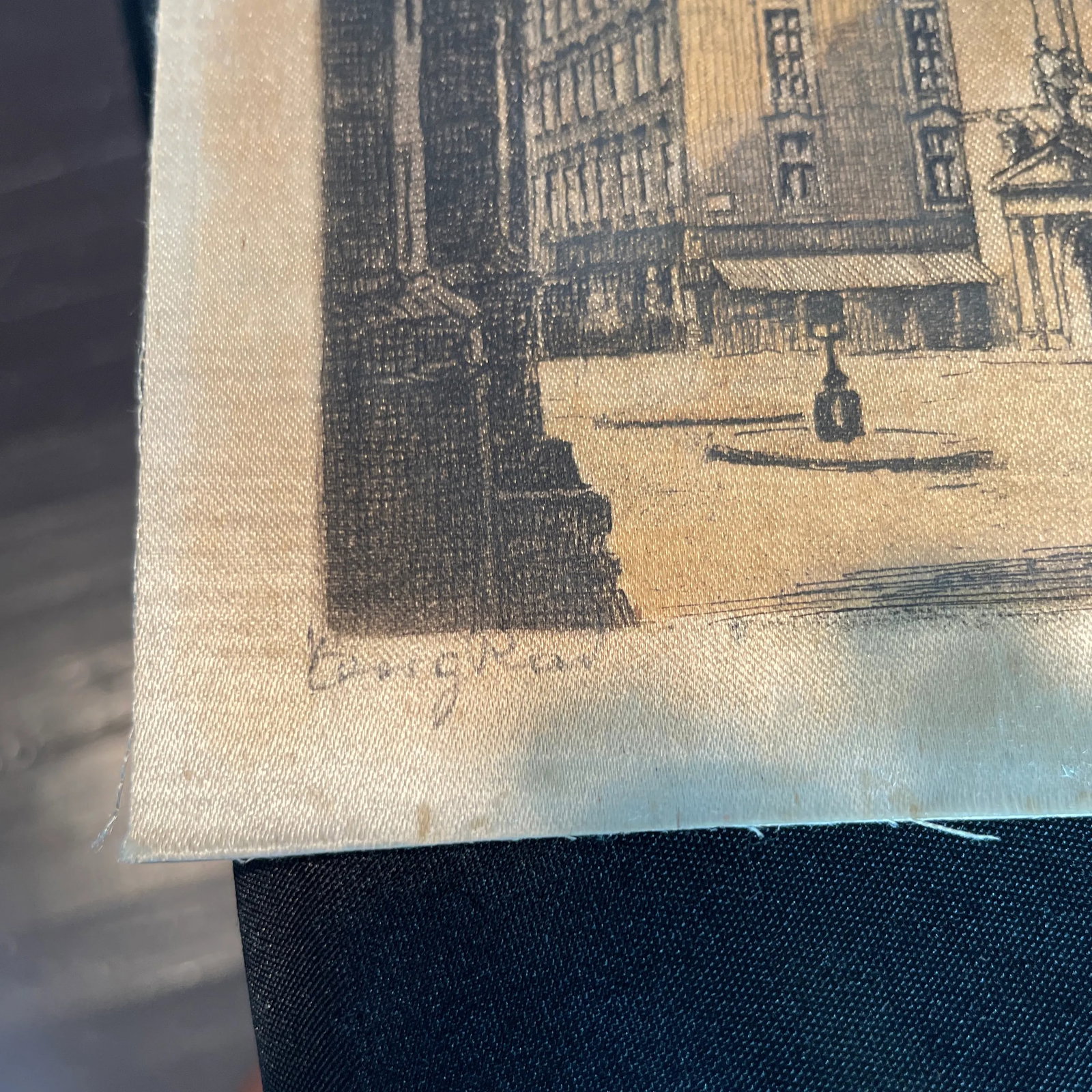 1950s Two Austrian Etching on Silk, Hans Leisch Artist Signed, Cast Iron Gate of the Hofburg Square, - 4
