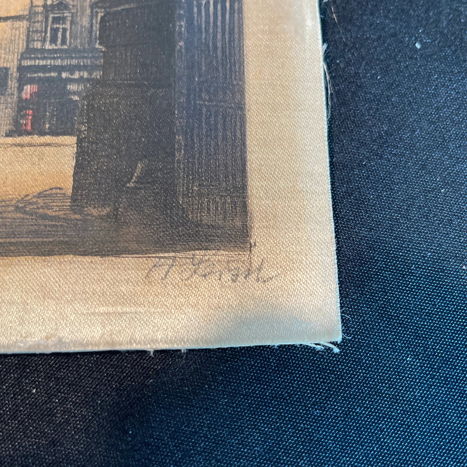 1950s Two Austrian Etching on Silk, Hans Leisch Artist Signed, Cast Iron Gate of the Hofburg Square, - 5