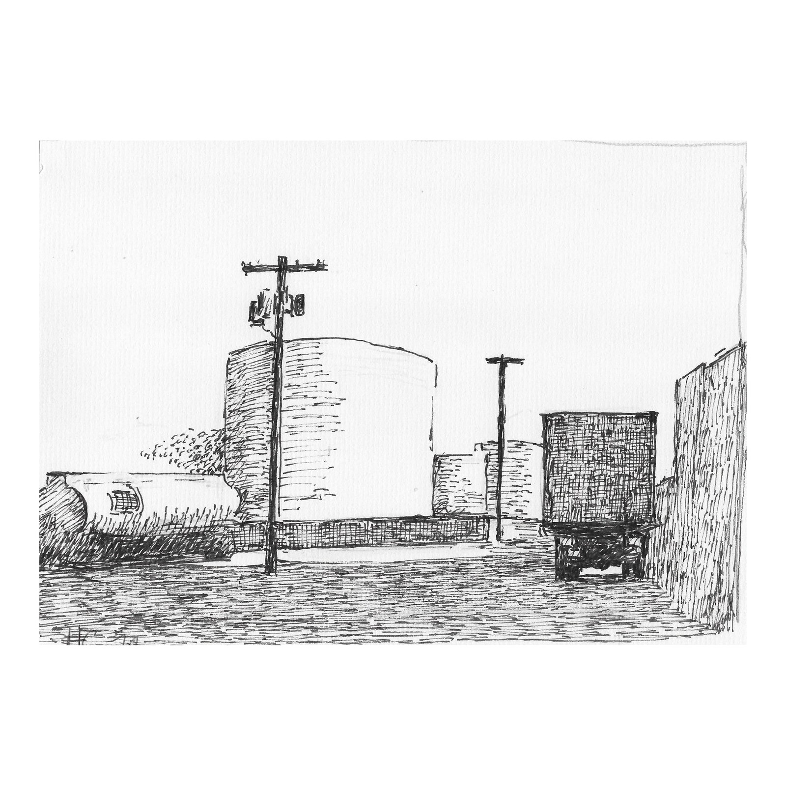 1978 Hayward Cirker Industrial Scene: From the estate of Hayward Cirker (1917-2000) founder of Dover Publications. Cirker sketched frequently during his travels and weekend vacations. Initialed and dated lower left. Combined shipping