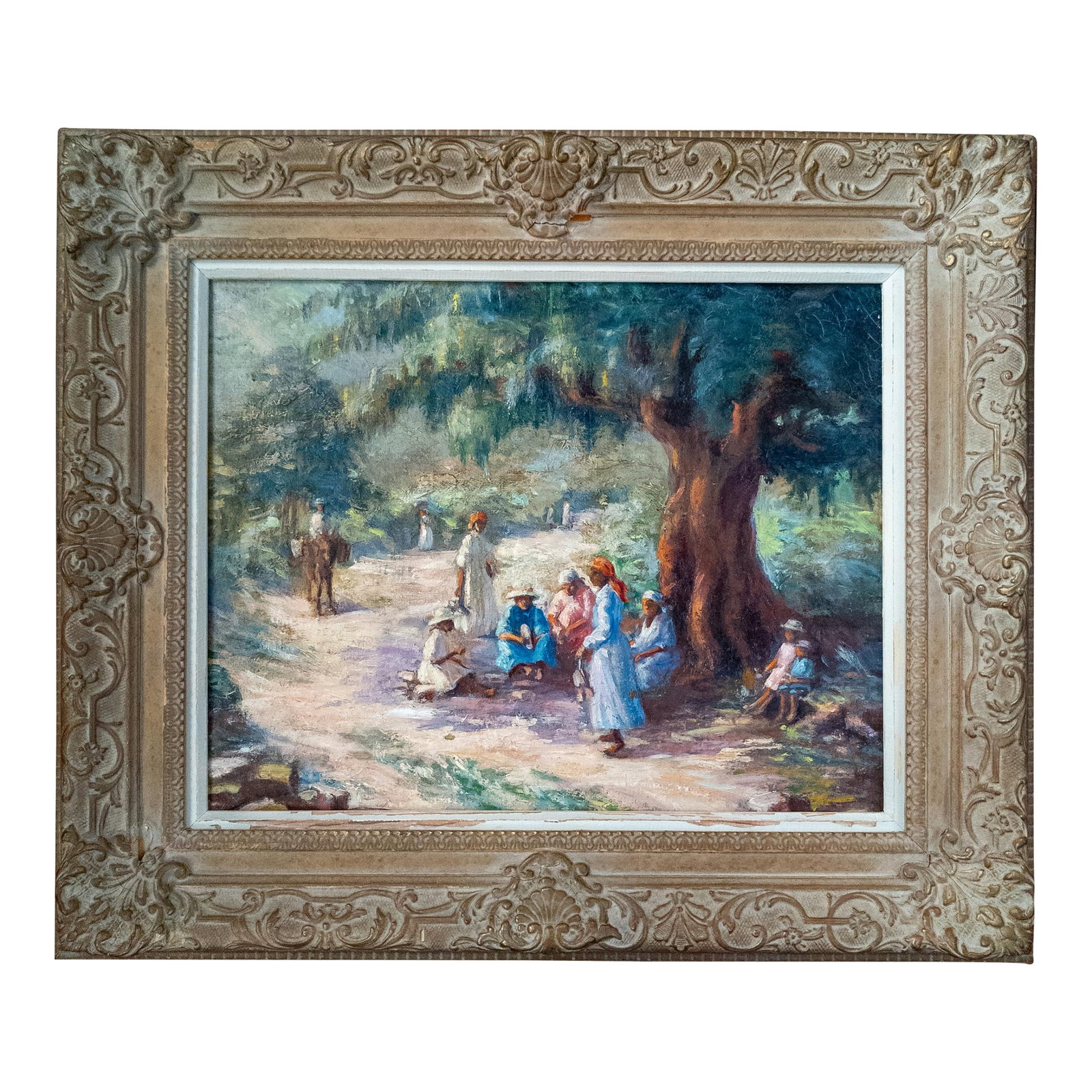 Early 20th Century Impressionist Painting of Southern or Caribbean Scene: We are selling this attractive Impressionist oil painting. This painting is unsigned but appears to be a Southern US scene or possibly a Caribbean scene like Haiti. The painting is well executed in oi