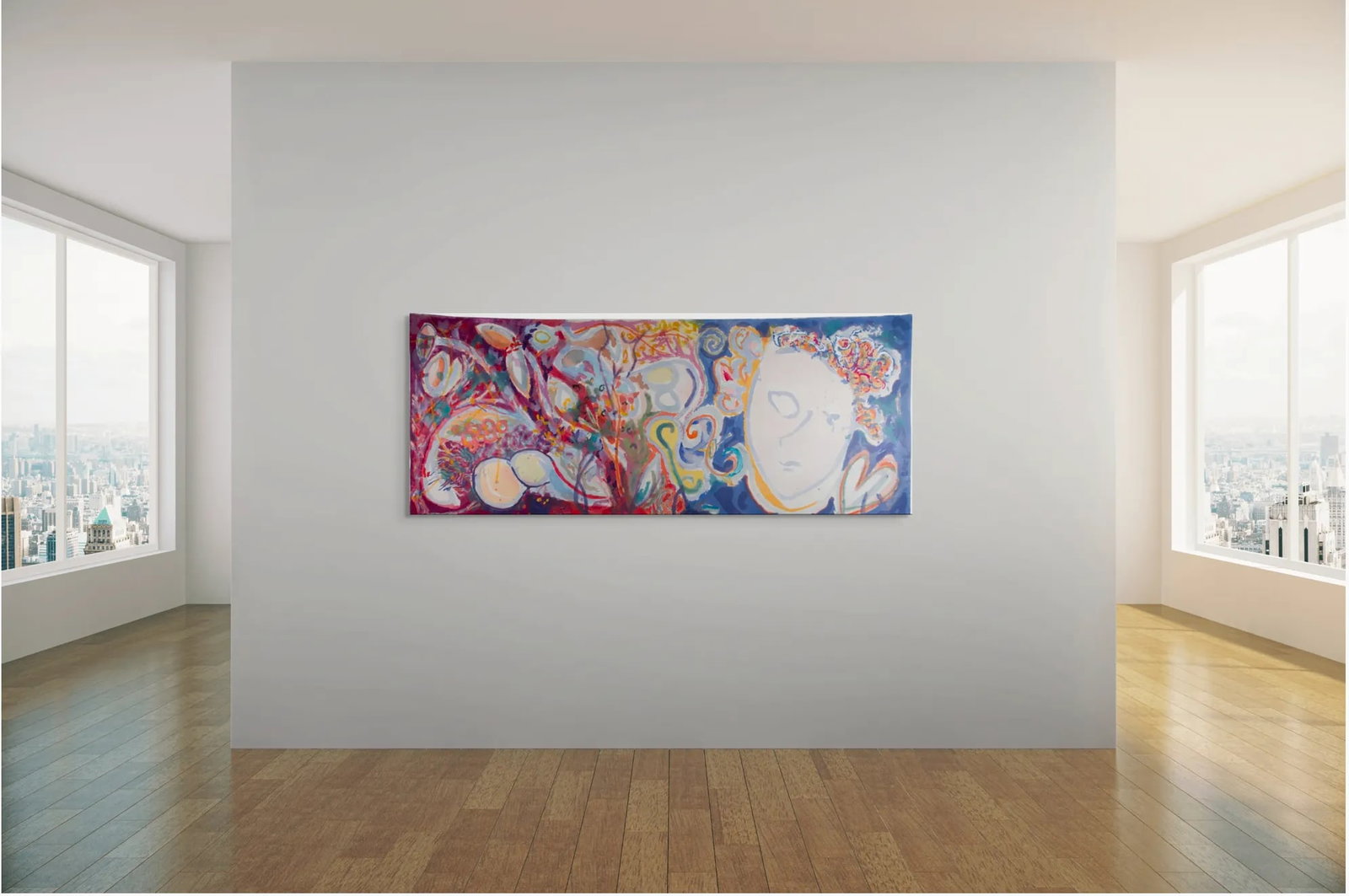 Malibu", 2008. Abstract, Figurative Landscape. Oil Painting on Canvas by Joe Ginsberg. 91" W X 31 - 10