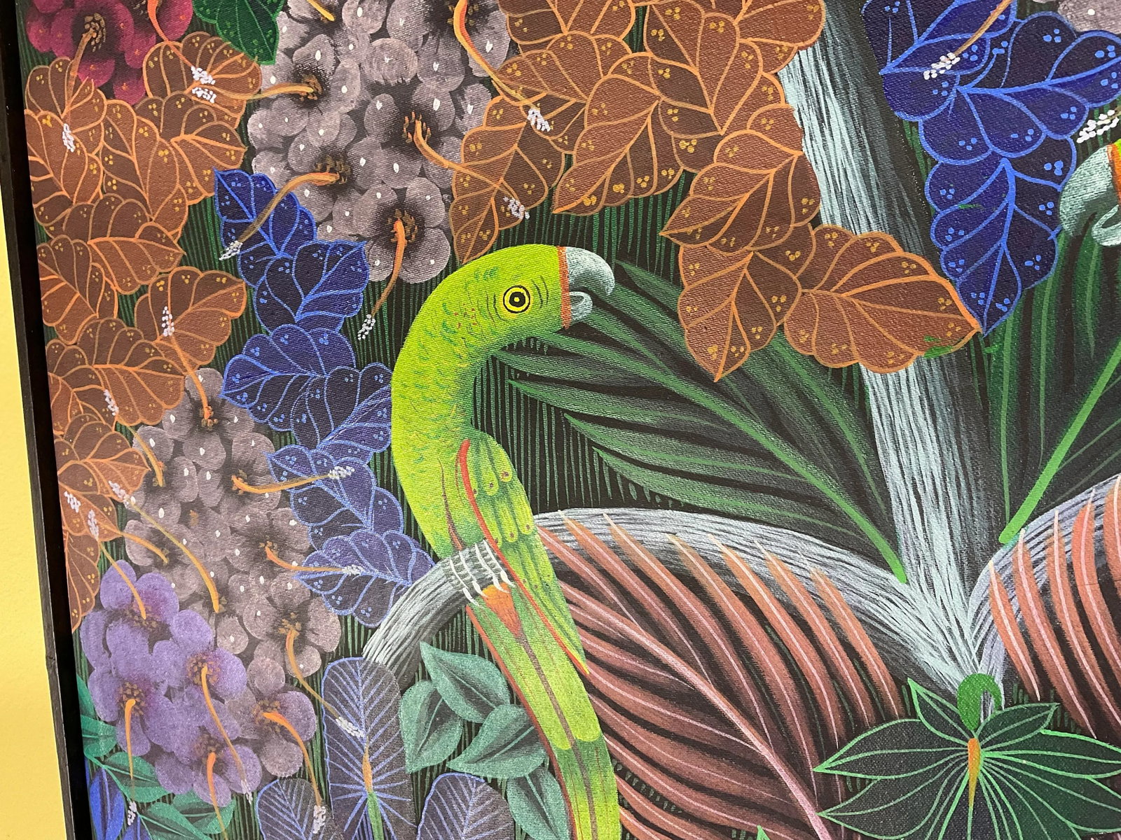 Captivating Haitian Acrylic Painting: "Parrots in the Jungle" by p.t. Donald - 12
