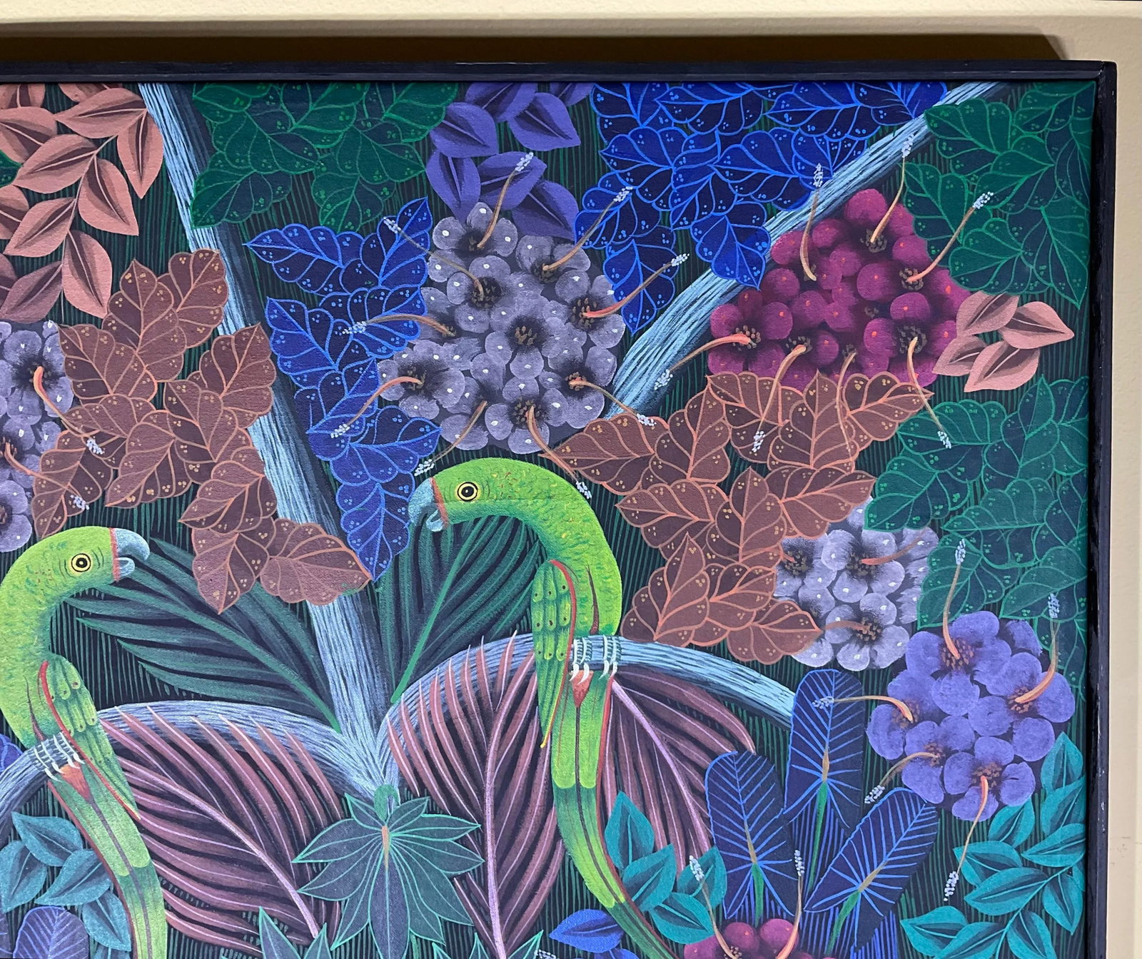 Captivating Haitian Acrylic Painting: "Parrots in the Jungle" by p.t. Donald - 5