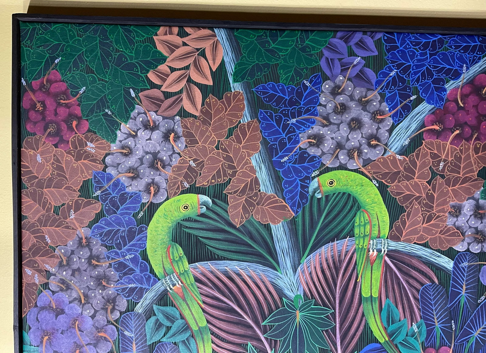 Captivating Haitian Acrylic Painting: "Parrots in the Jungle" by p.t. Donald - 6
