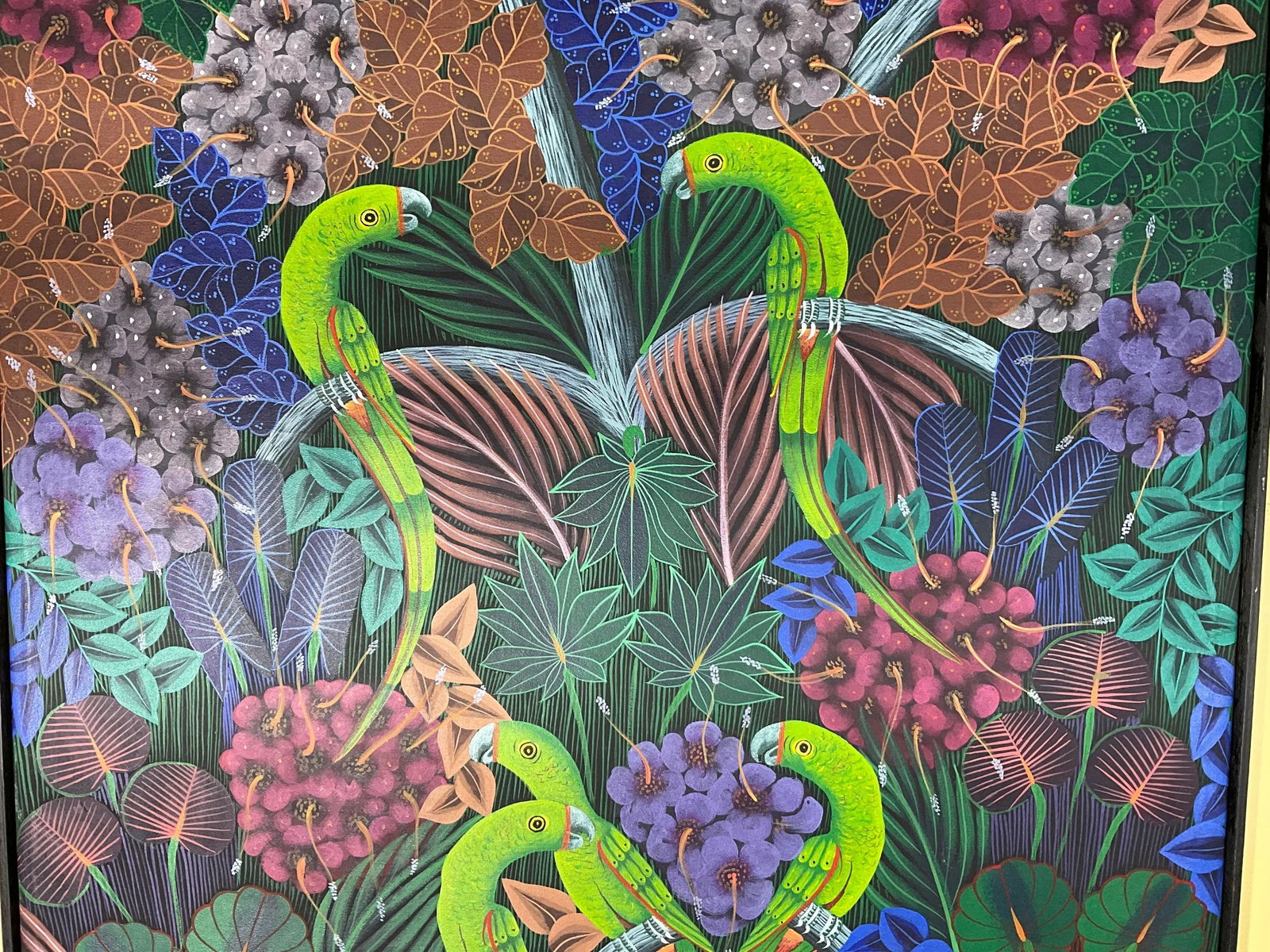 Captivating Haitian Acrylic Painting: "Parrots in the Jungle" by p.t. Donald - 8