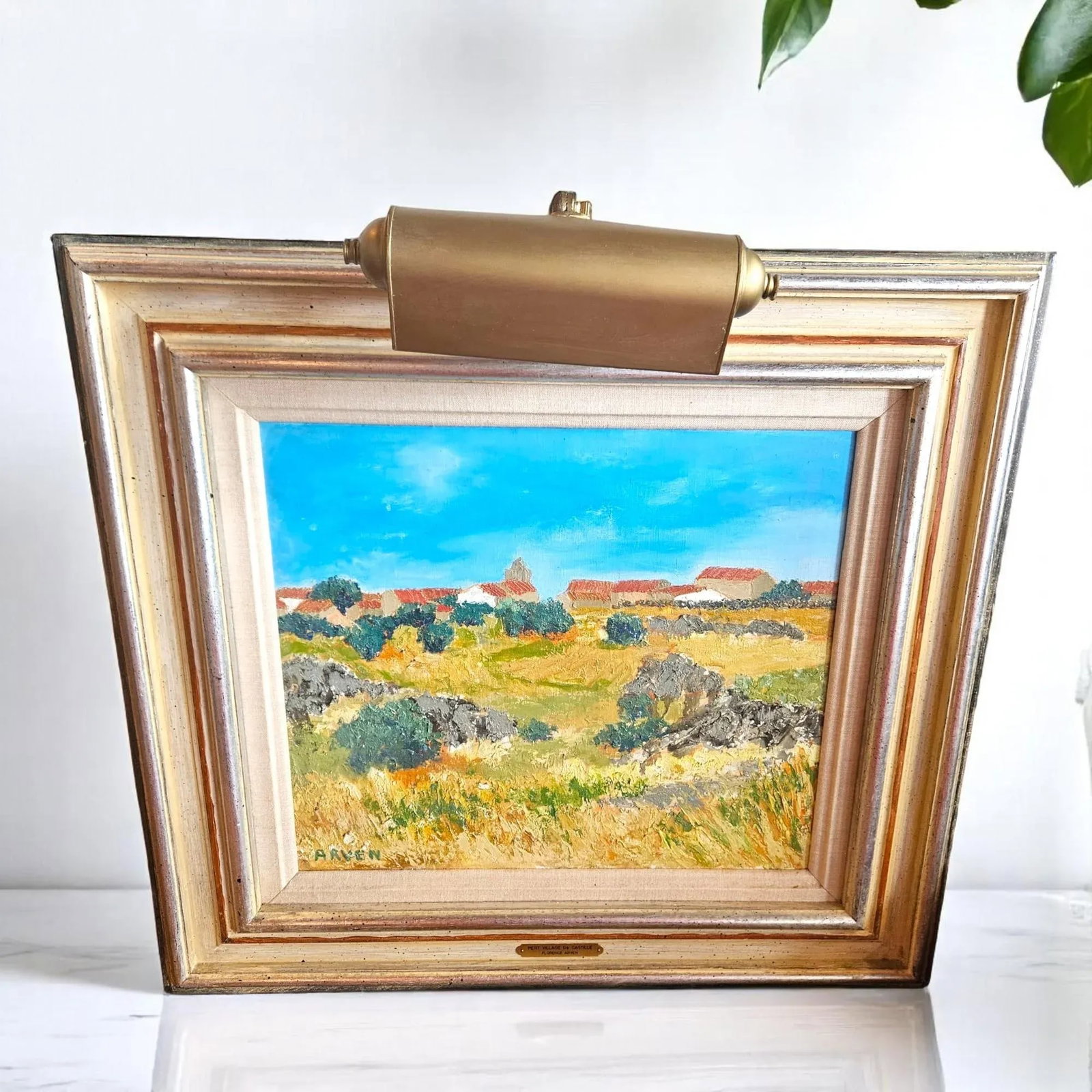 Orignal Florence Arven Oil on Canvas Painting - Petit Village De Castille Framed-Gallery Light-1980- - 11