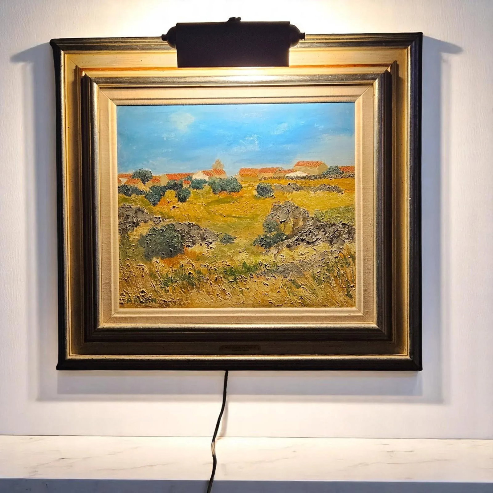 Orignal Florence Arven Oil on Canvas Painting - Petit Village De Castille Framed-Gallery Light-1980- - 2