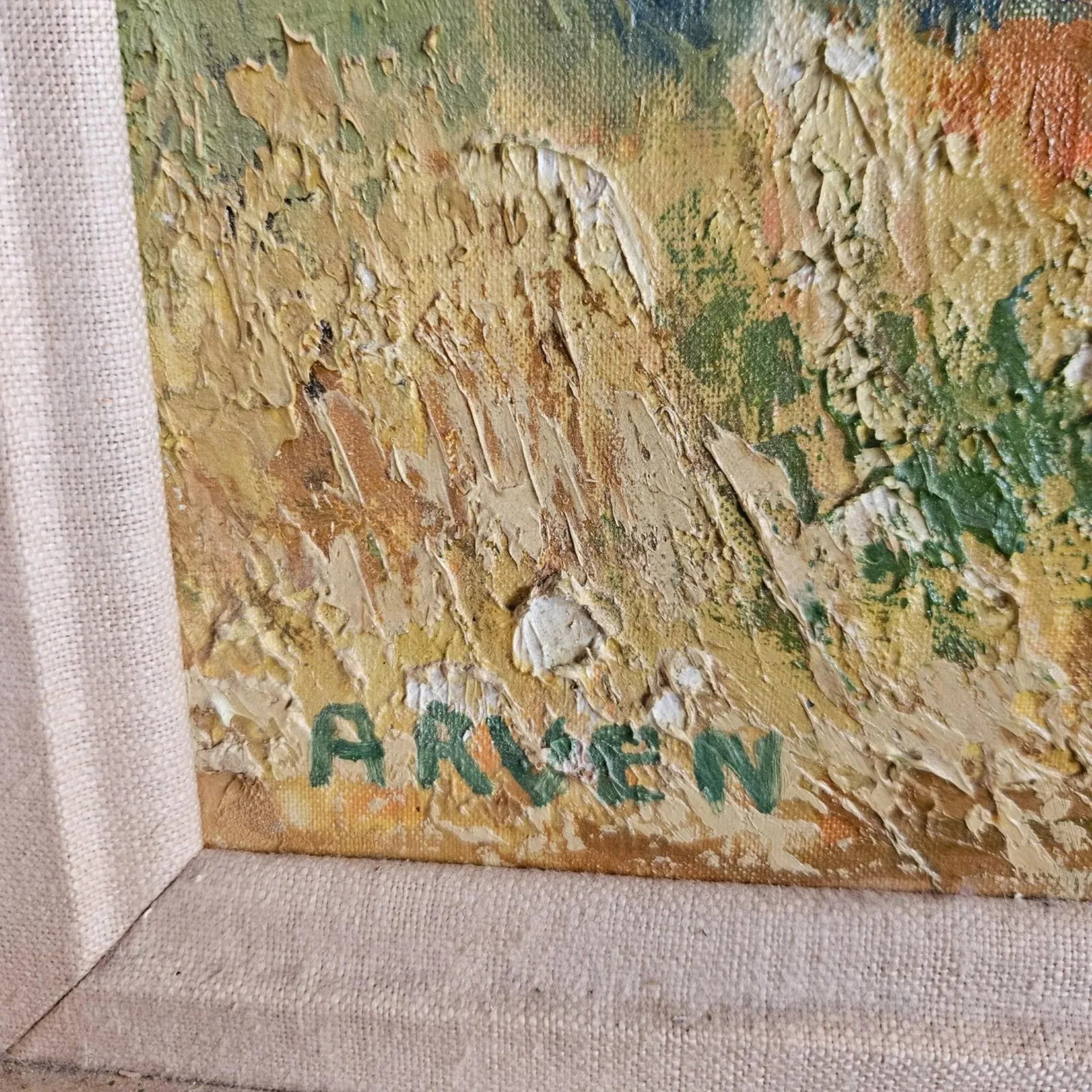 Orignal Florence Arven Oil on Canvas Painting - Petit Village De Castille Framed-Gallery Light-1980- - 4
