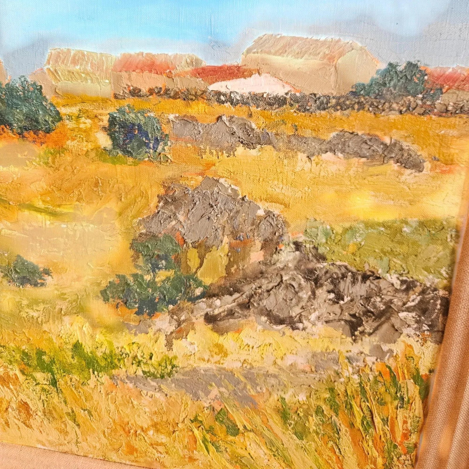 Orignal Florence Arven Oil on Canvas Painting - Petit Village De Castille Framed-Gallery Light-1980- - 5