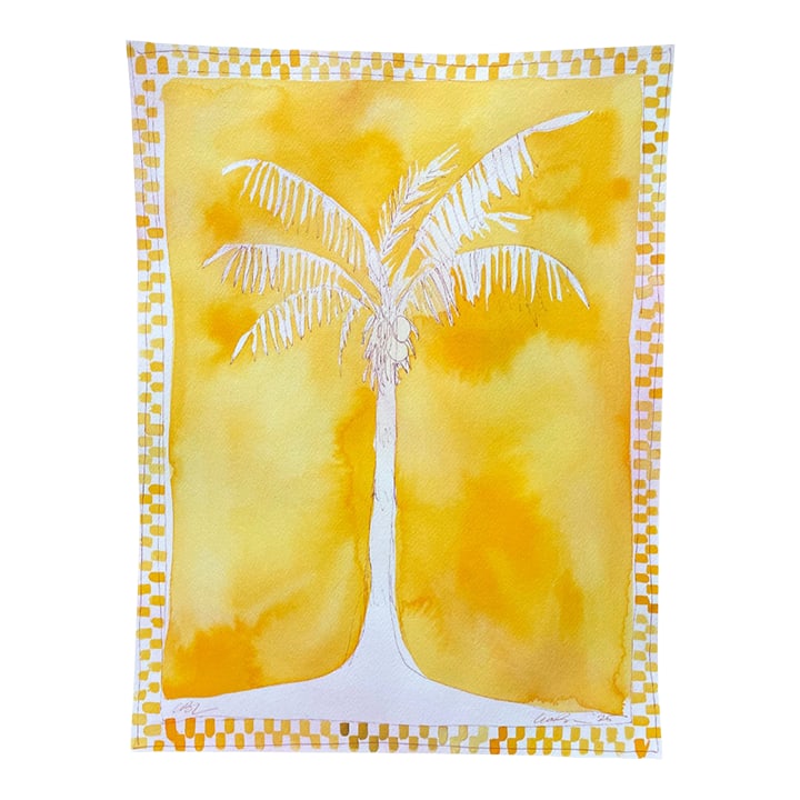 Yellow Palm With Checker 2 Painting by Lia Burke Libaire: Original artwork by Lia Burke Libaire. Ink and watercolor on archival paper. Unframed artwork. 16x12.25" Condition: Imperfections: No Imperfections Origin: United States Creator: Brand: Lia Burke