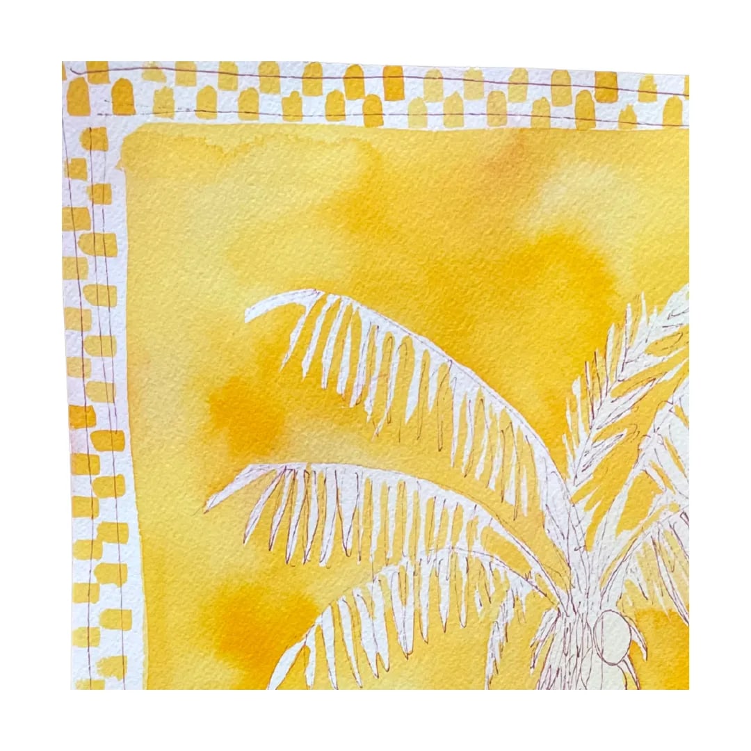 Yellow Palm With Checker 2 Painting by Lia Burke Libaire - 3