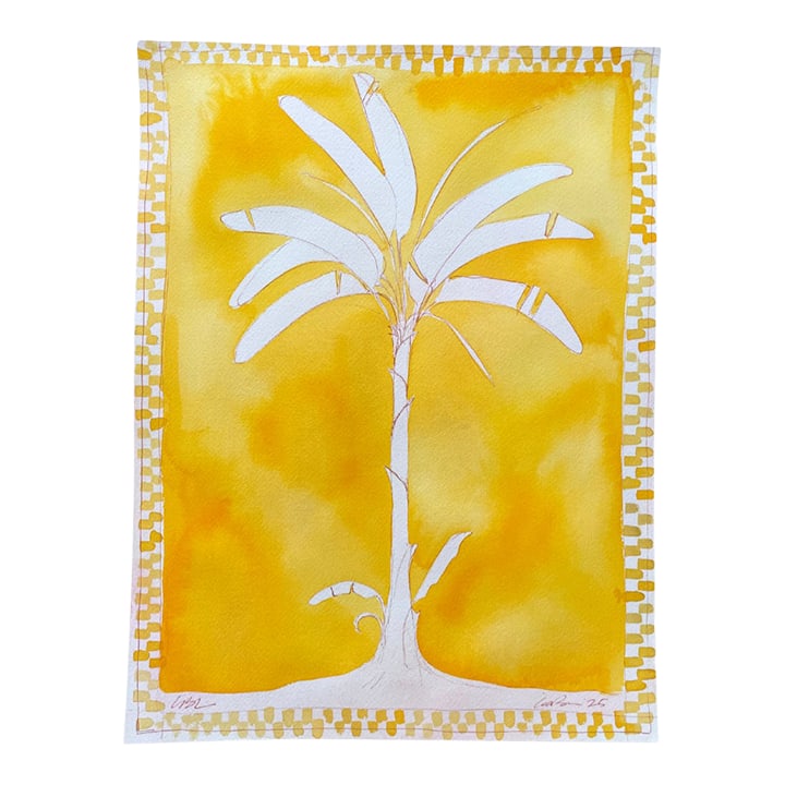Yellow Palm With Checker 1 Painting by Lia Burke Libaire: Original artwork by Lia Burke Libaire. Ink and watercolor on archival paper. Unframed artwork. 16x12.25" Condition: Imperfections: No Imperfections Origin: United States Creator: Brand: Lia Burke