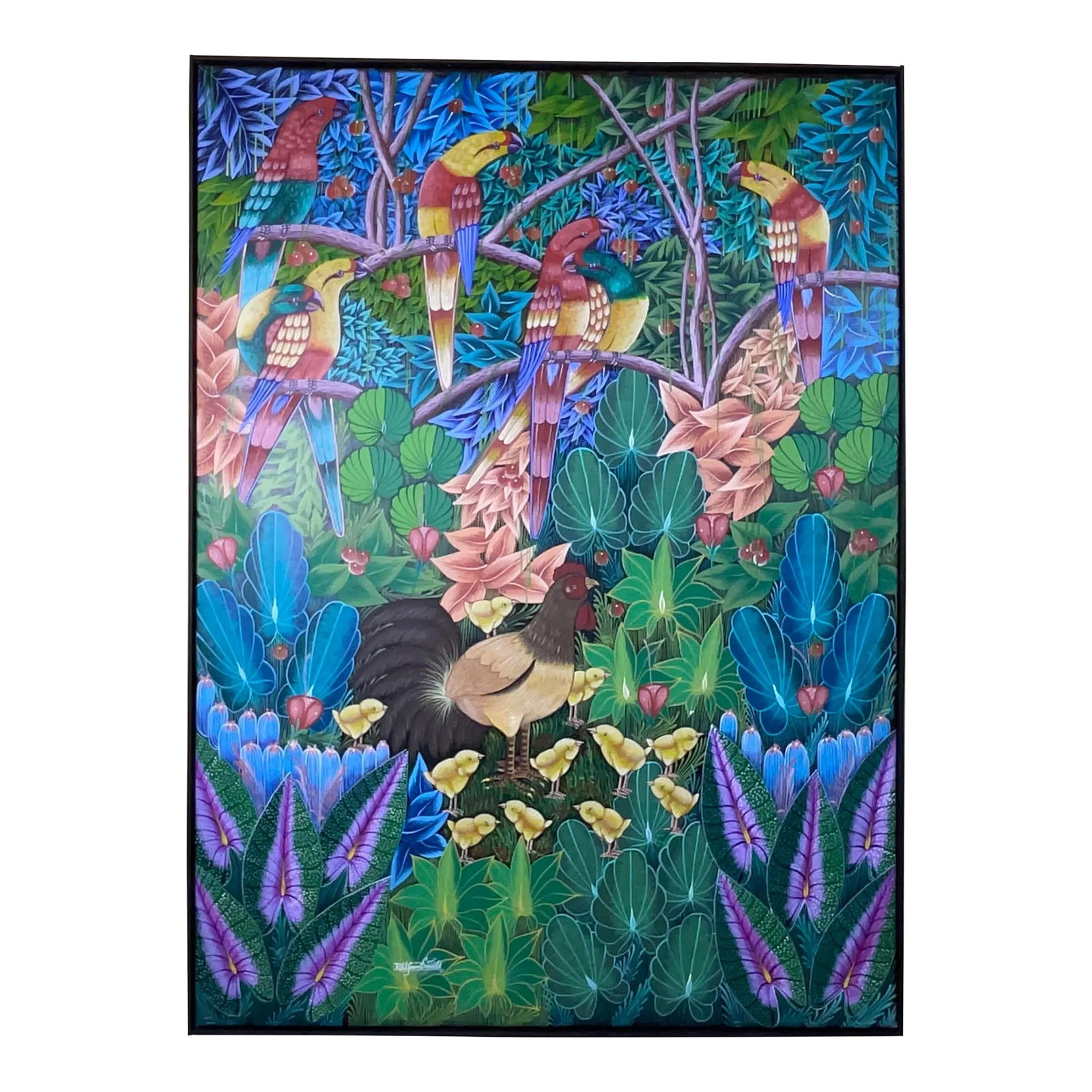 Stunning Original Haitian Folk Art Masterpiece by Philippe Dodard: Immerse yourself in the captivating beauty of Haitian culture with this breathtaking original acrylic painting on canvas by the celebrated artist Philippe Dodard, signed and dated 1997. This