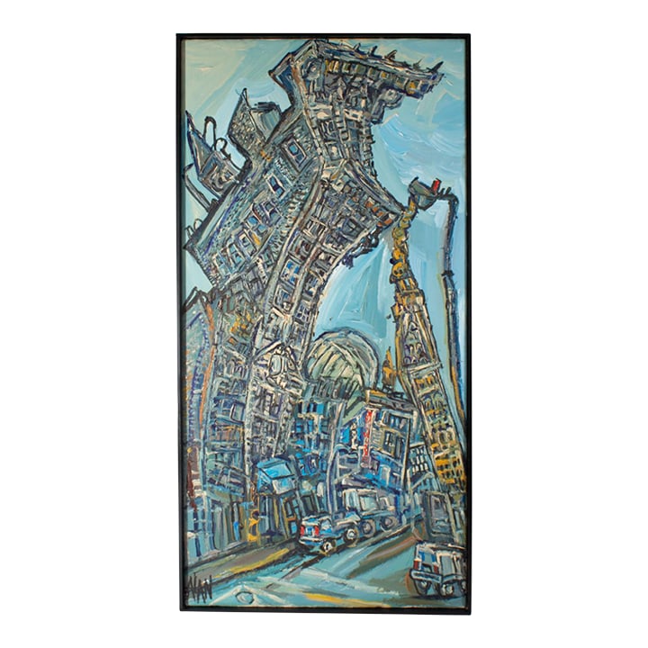2004 "University Place" Oil on Canvas Painting by Alan Streets: A 2004 oil on canvas painting by the British artist Alan Russell-Cowan, also known as Alan Streets. Titled University Place, this abstract work depicts the intersection of University Place and East