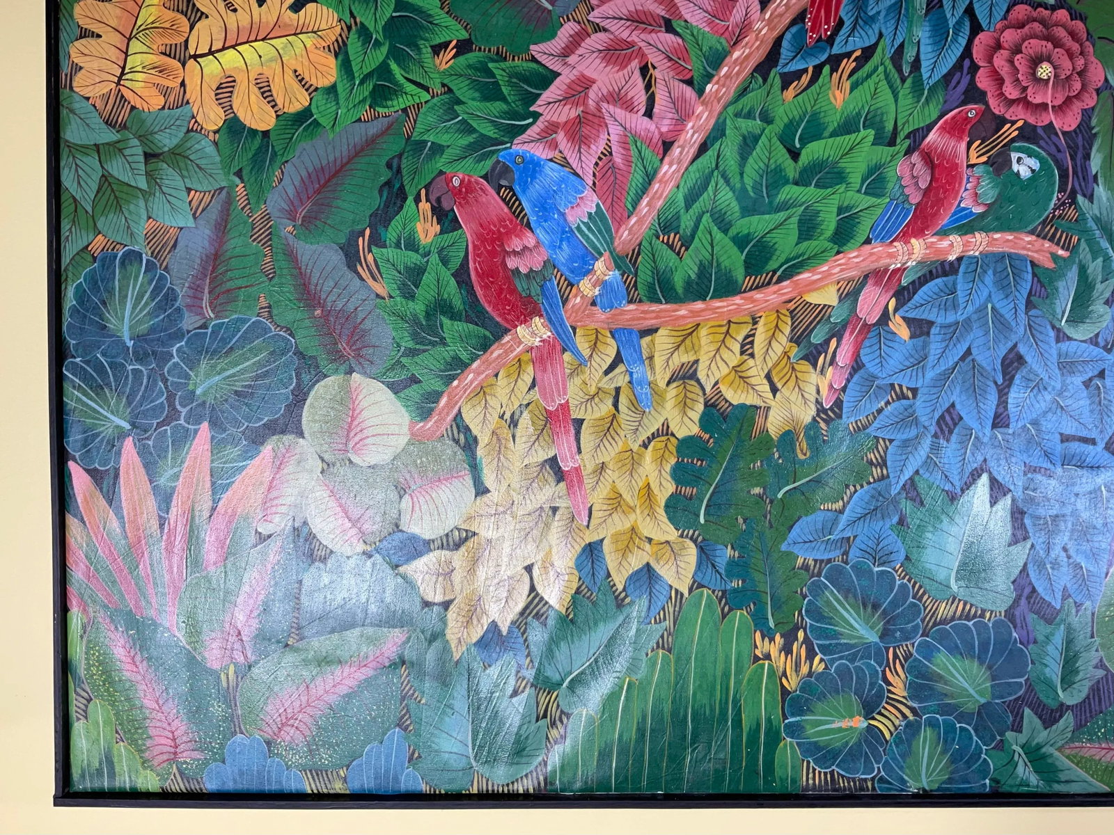 Captivating Haitian Jungle Scene With Macaws - Signed Original Art - 3