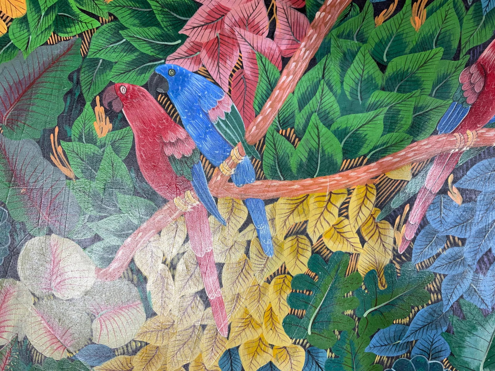 Captivating Haitian Jungle Scene With Macaws - Signed Original Art - 7