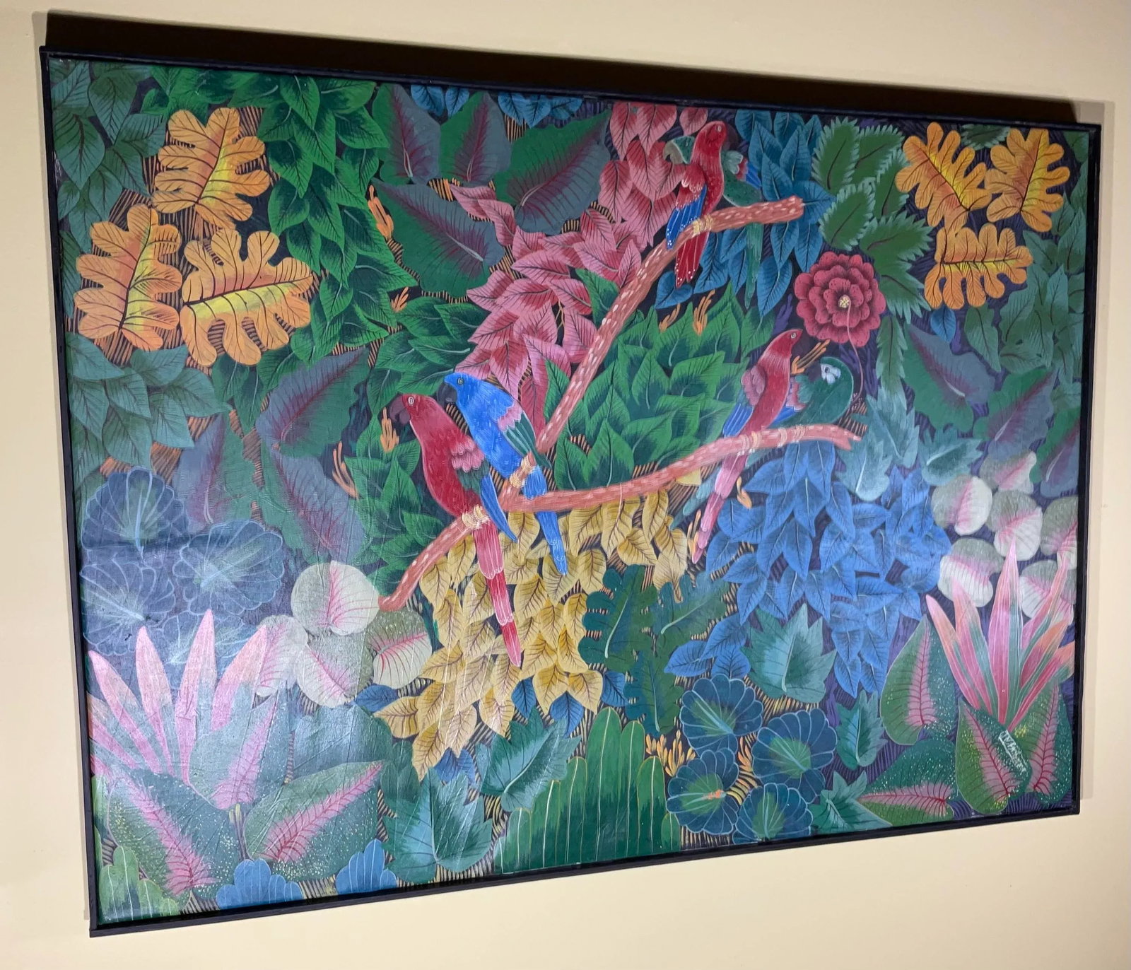 Captivating Haitian Jungle Scene With Macaws - Signed Original Art - 9