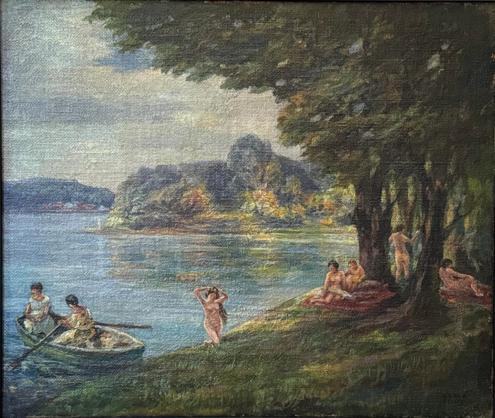 Oil Painting on Canvas of Nudes in a Lakeside Landscape by Oscar Erickson, C. 1920. - 2