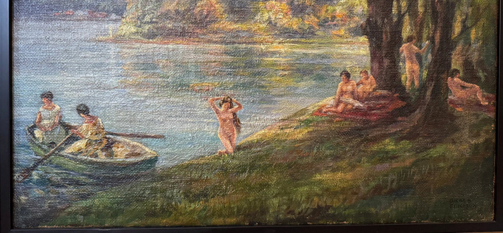 Oil Painting on Canvas of Nudes in a Lakeside Landscape by Oscar Erickson, C. 1920. - 8
