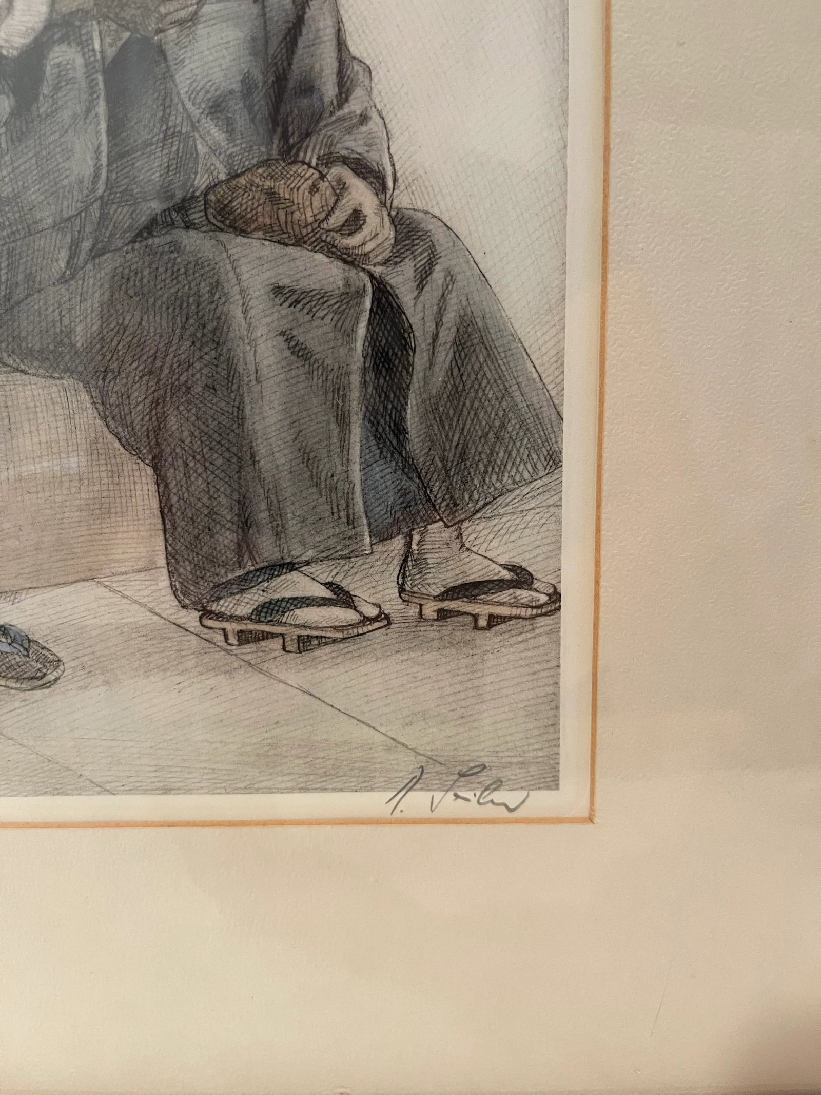 1940s Seiler, Willy. "Short Rest" Original Japanese Hand-Colored Etching, Framed - 11