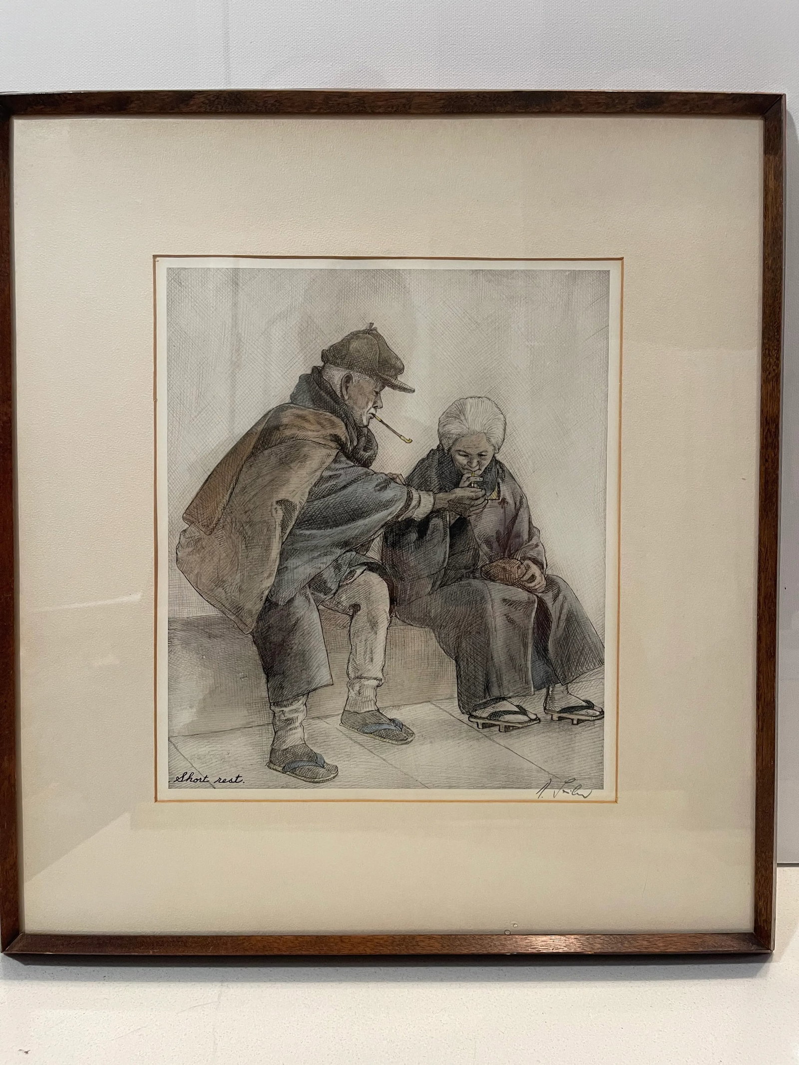 1940s Seiler, Willy. "Short Rest" Original Japanese Hand-Colored Etching, Framed - 5