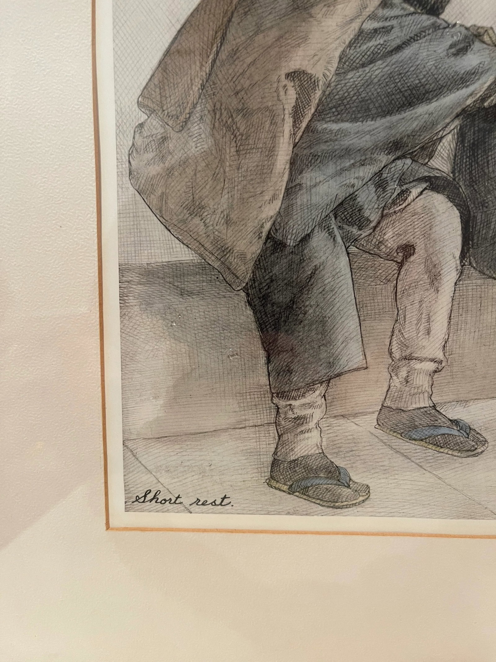 1940s Seiler, Willy. "Short Rest" Original Japanese Hand-Colored Etching, Framed - 6