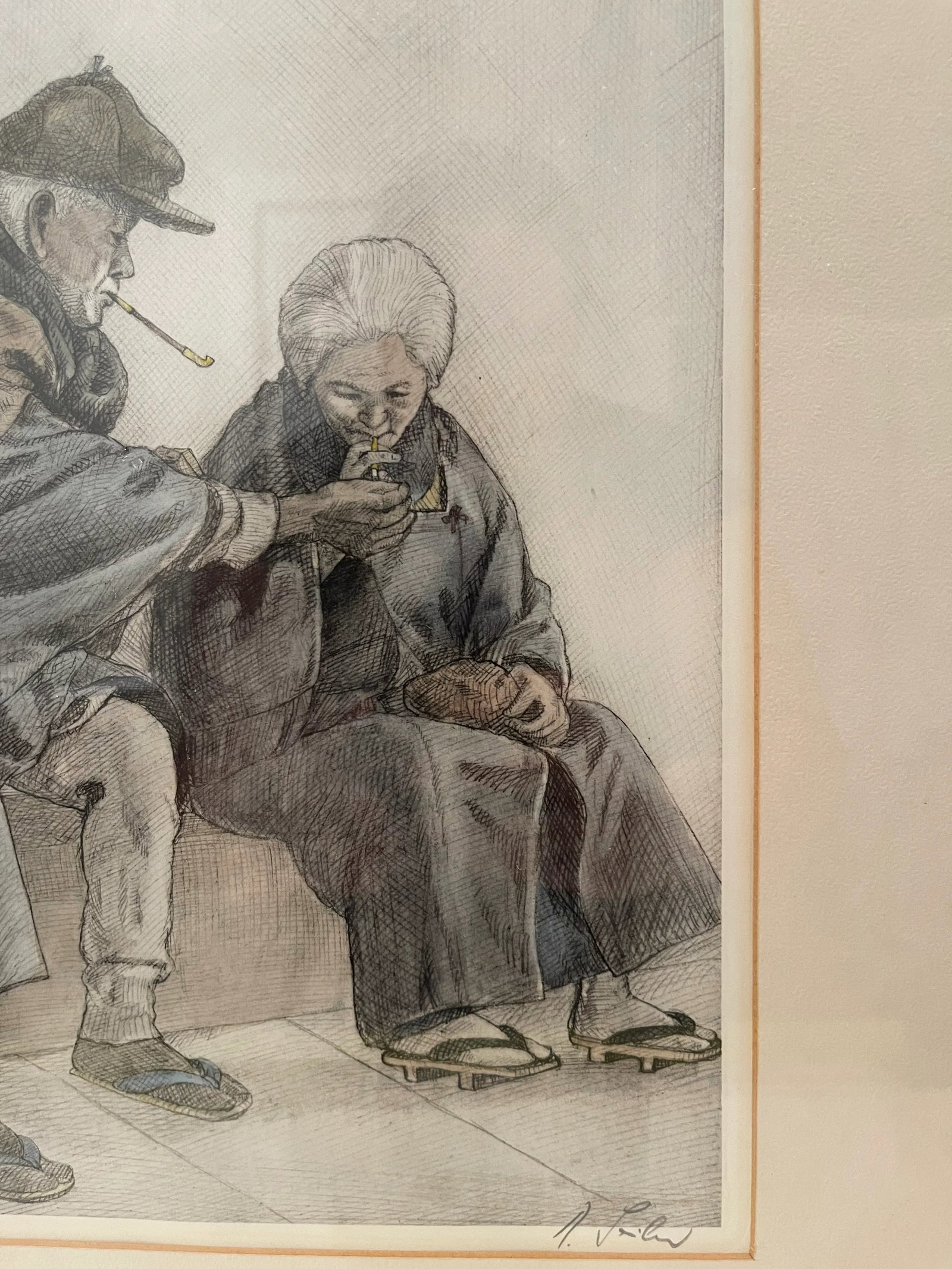 1940s Seiler, Willy. "Short Rest" Original Japanese Hand-Colored Etching, Framed - 9