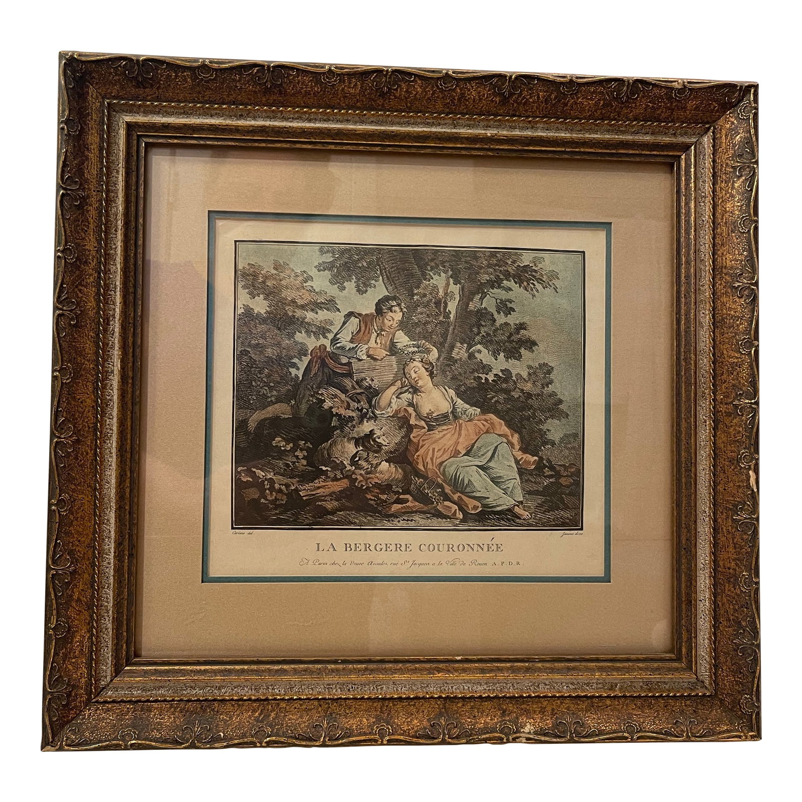 Janinet, Jean-Francois (1752 - 1814). After Francois Boucher. "Bergere Couronnee" (Musee Du Louvre): "La Bergere Couronnee" (The Crowned Shepherdess), 18th-century engraving after a painting by Francois Boucher. ARTIST Jean-Francois Janinet (French, 1752 - 1814) AFTER Francois Boucher (1703-1770).