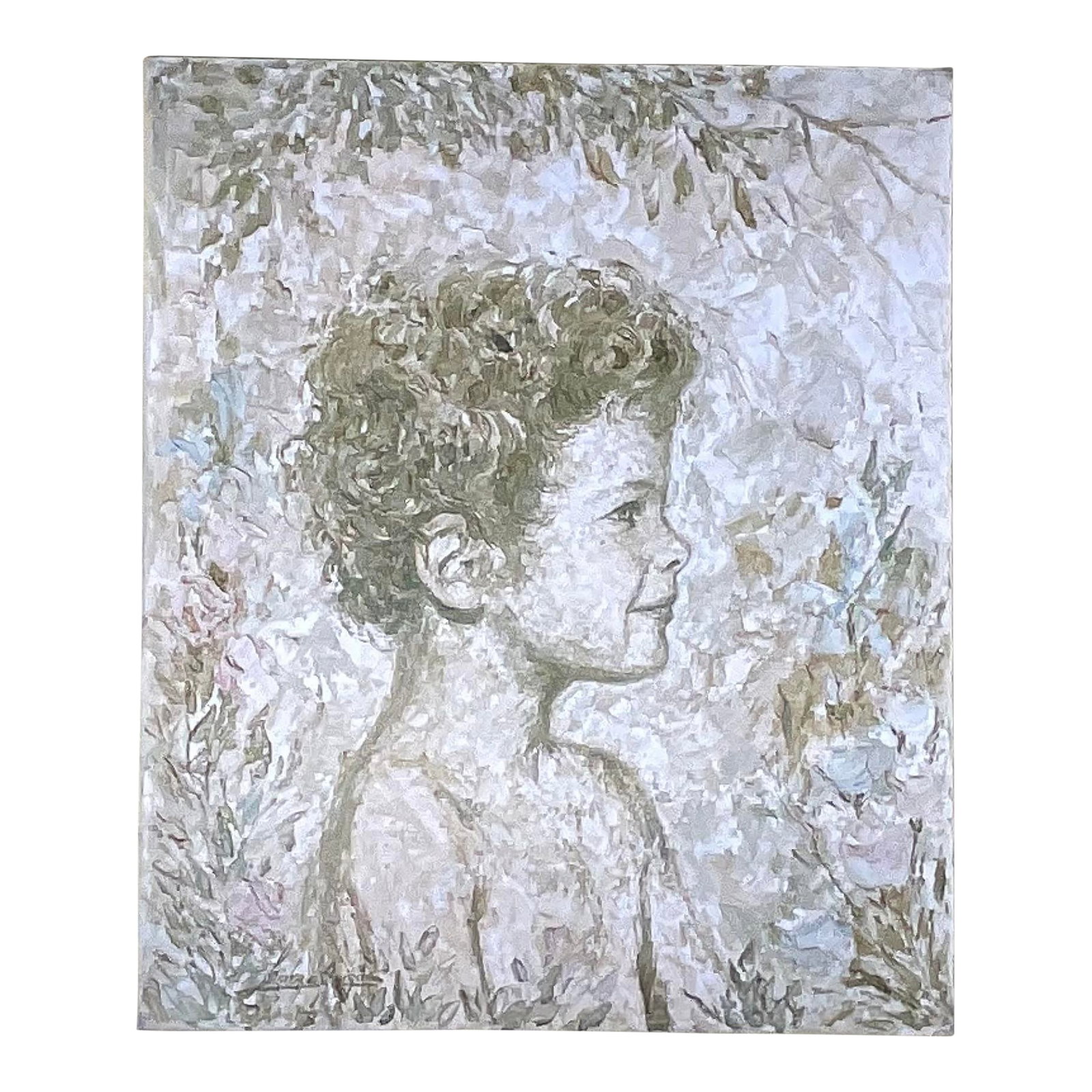 Lesver De Quiros a Cuban Postwar & Contemporary Artist.: Own a moment of timeless beauty with "Whispers of Innocence," an original oil painting on canvas by Cuban artist Lesver de Quiros ,that exudes tranquility and charm. This exquisite piece features a