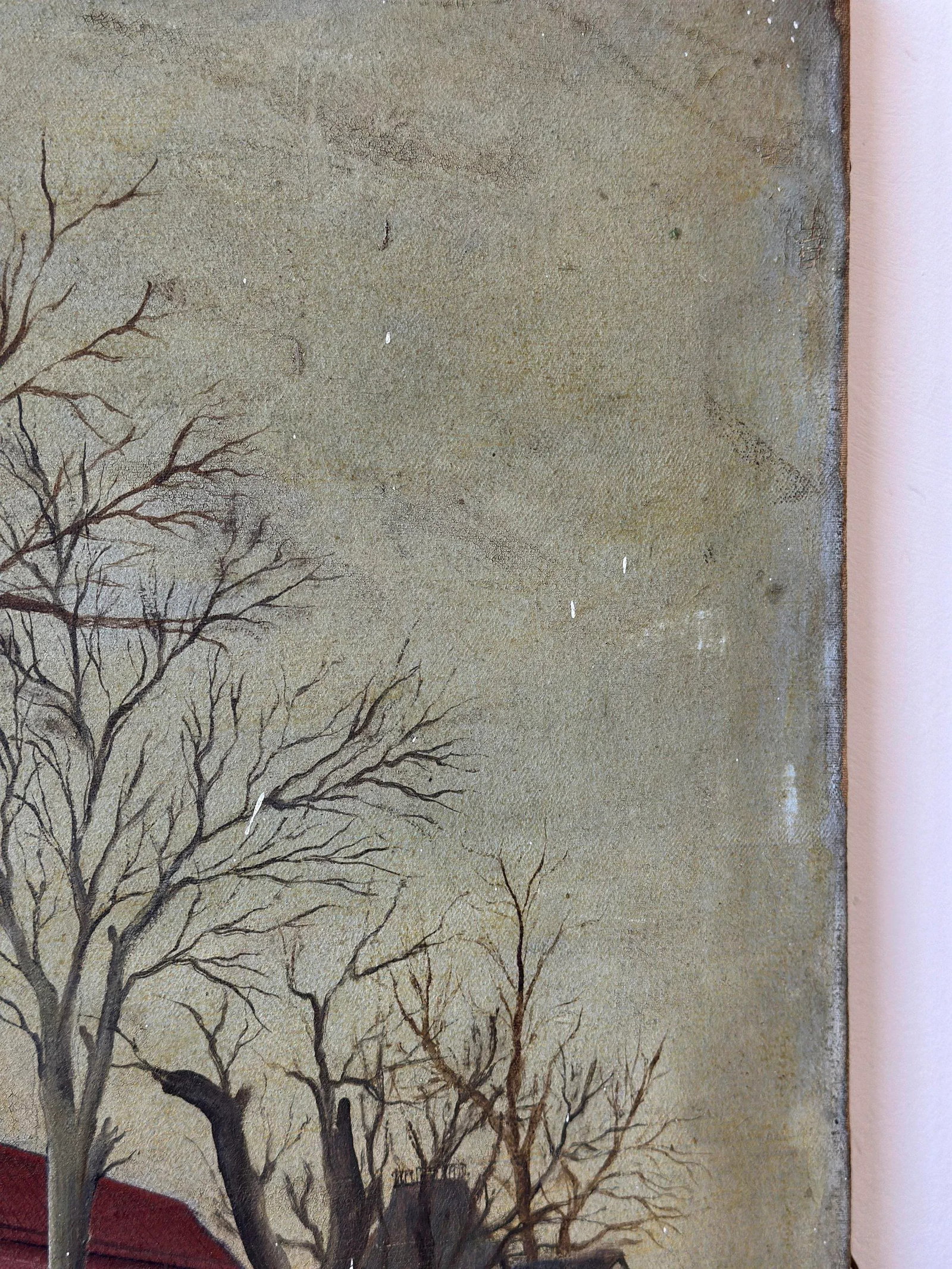 Antique Folk Art Virginian Brick Home Portrait on Canvas, Circa Late 19th Century - 10