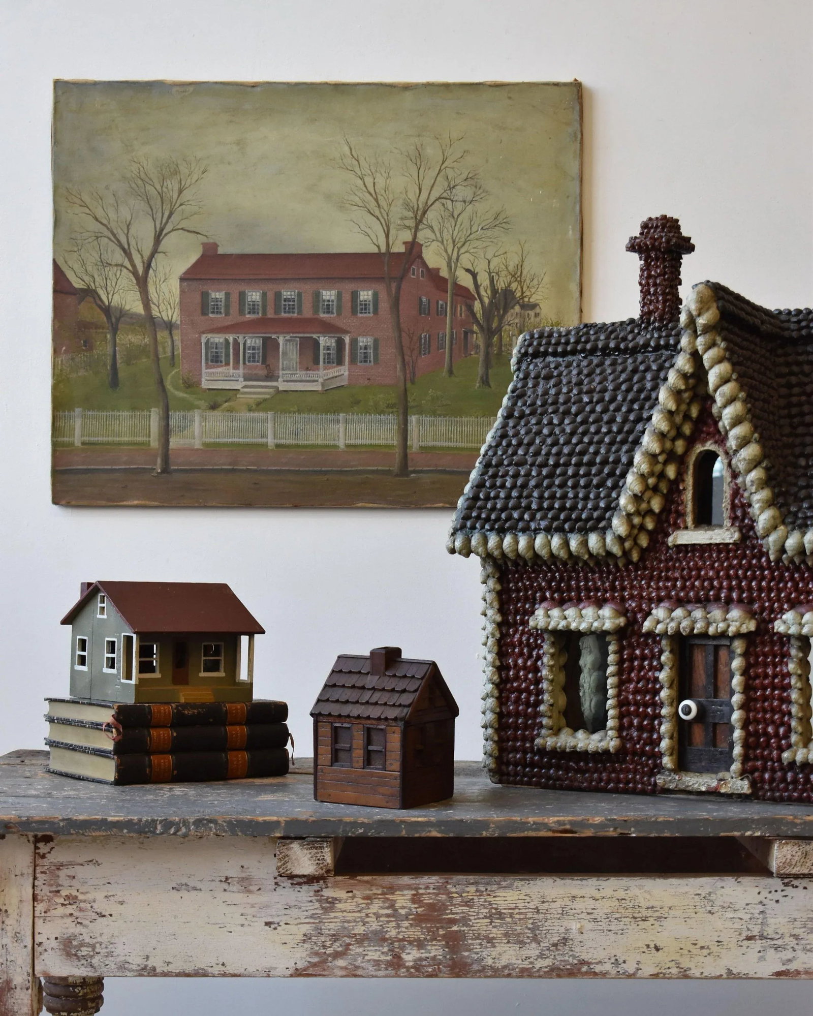 Antique Folk Art Virginian Brick Home Portrait on Canvas, Circa Late 19th Century - 2