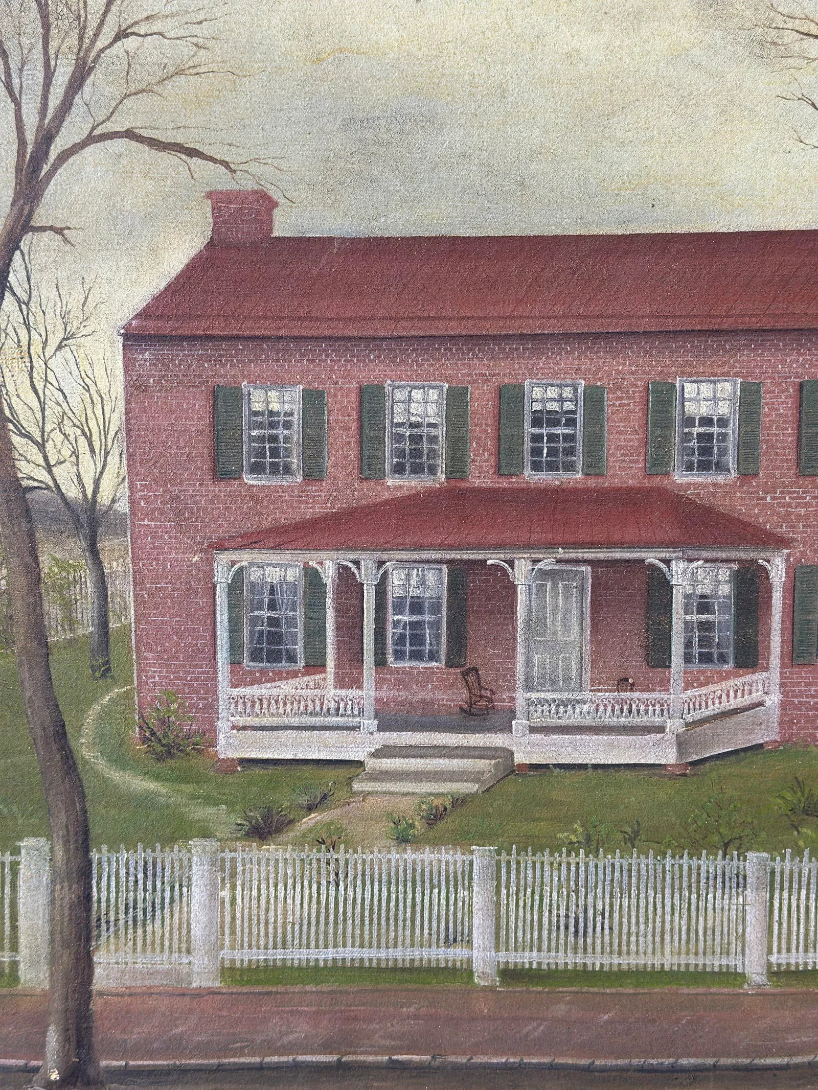 Antique Folk Art Virginian Brick Home Portrait on Canvas, Circa Late 19th Century - 4