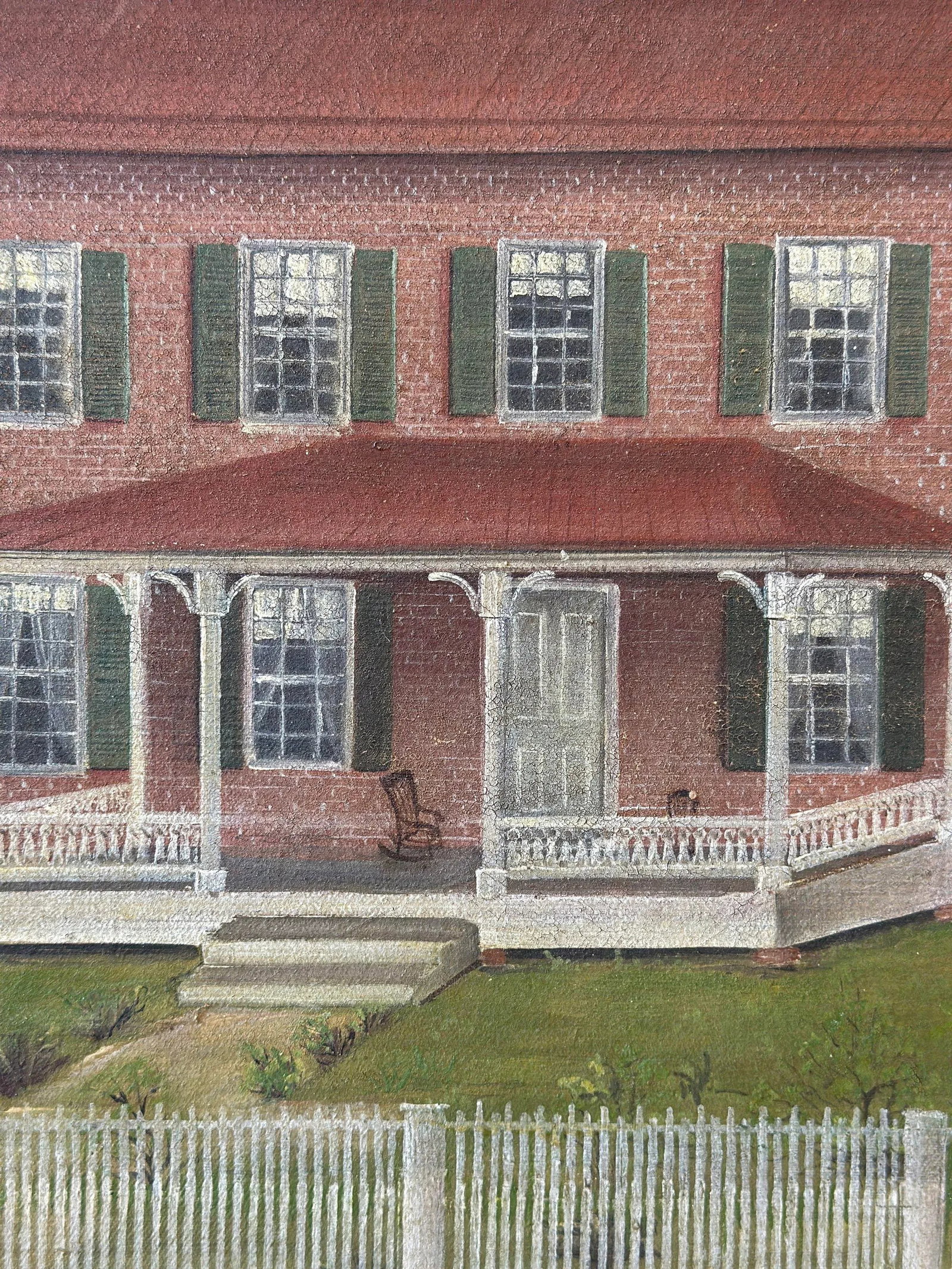 Antique Folk Art Virginian Brick Home Portrait on Canvas, Circa Late 19th Century - 5