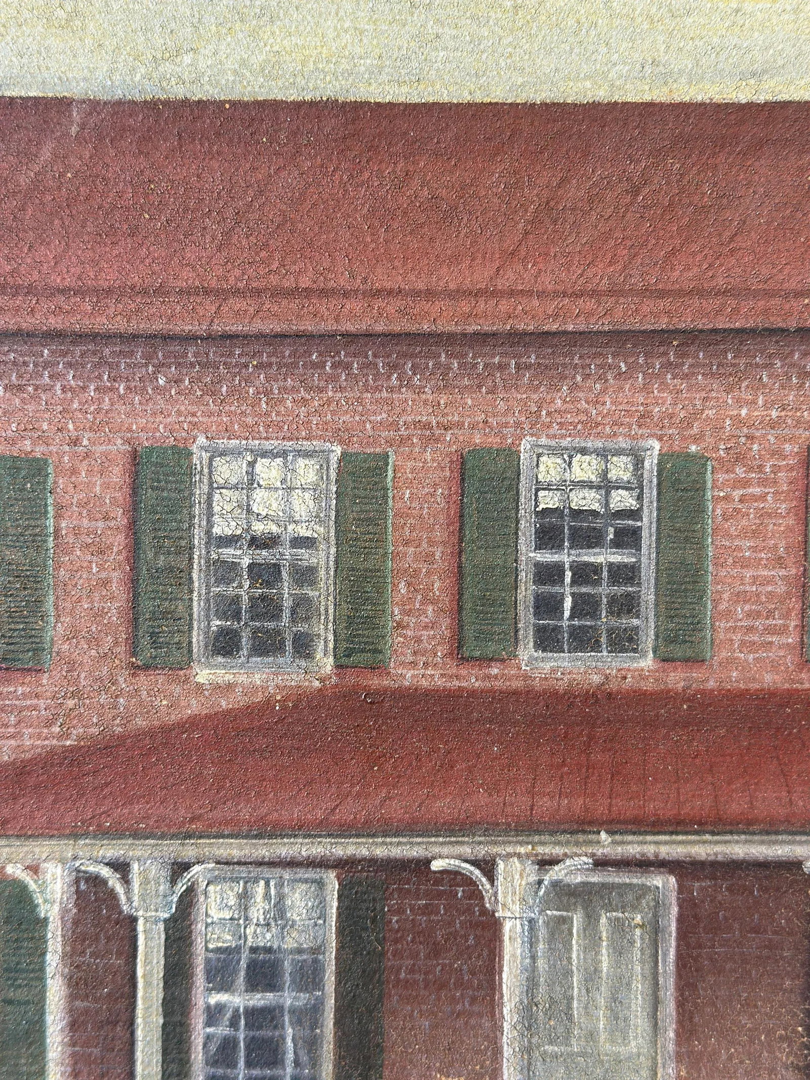 Antique Folk Art Virginian Brick Home Portrait on Canvas, Circa Late 19th Century - 6