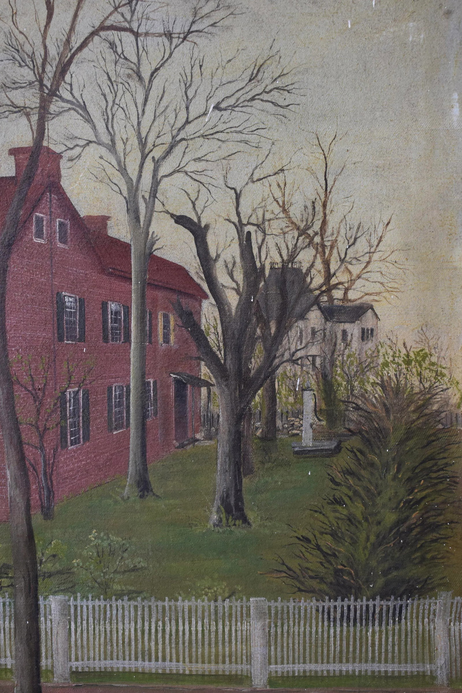 Antique Folk Art Virginian Brick Home Portrait on Canvas, Circa Late 19th Century - 7