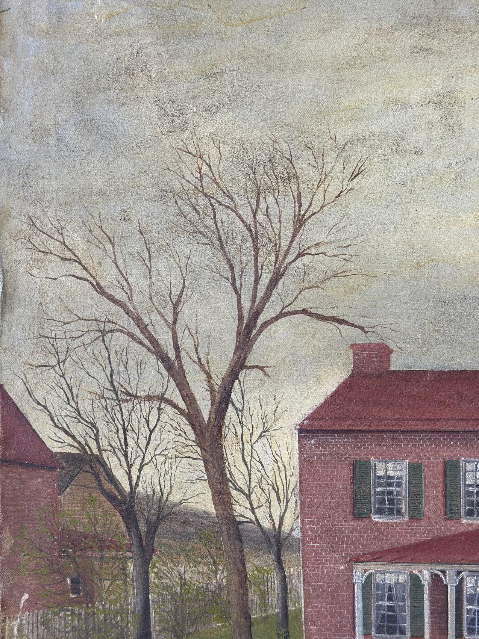 Antique Folk Art Virginian Brick Home Portrait on Canvas, Circa Late 19th Century - 8