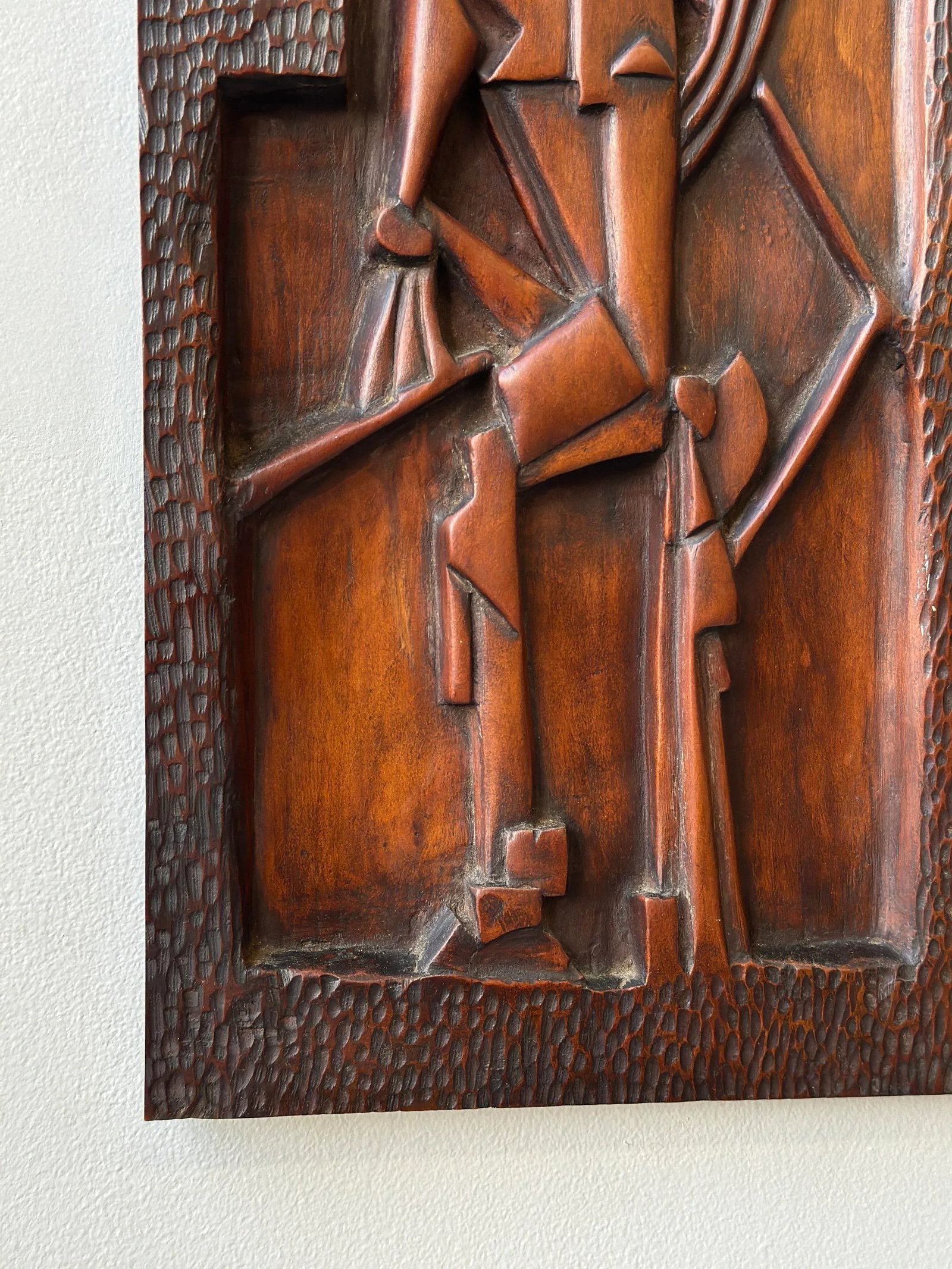 Vintage Cubist Carved Bas Relief Portrait, Circa 1940s - 9