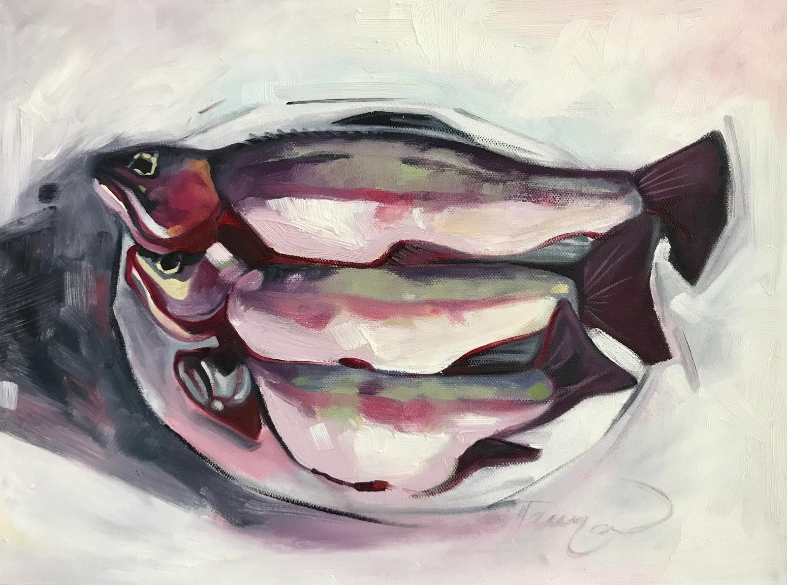 Living Painting: Inspired by an old slide I found in my dad's files, this painting brings back memories of a meadow below my grandmother's house. Here we would wade in the water, pick watercress for lunch, and